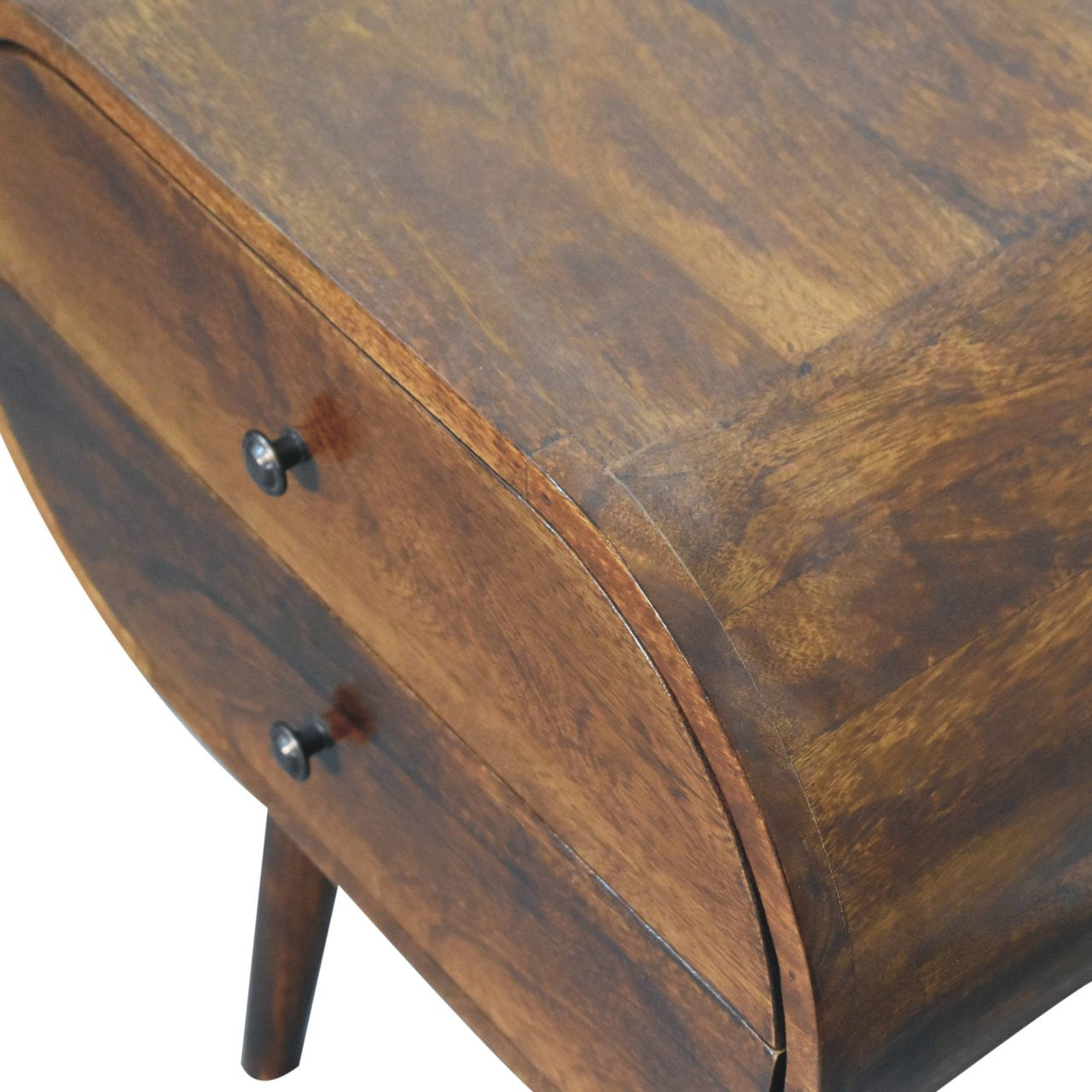 24" Chestnut Solid Wood Oval Two Drawer Nightstand-Nightstands & Bedside Tables-DECOROLALA