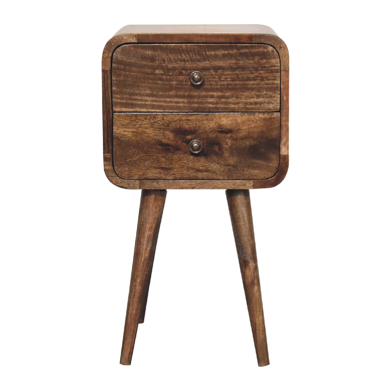 22" Brown Solid Wood Square Two Drawer Nightstand-Nightstands & Bedside Tables-DECOROLALA