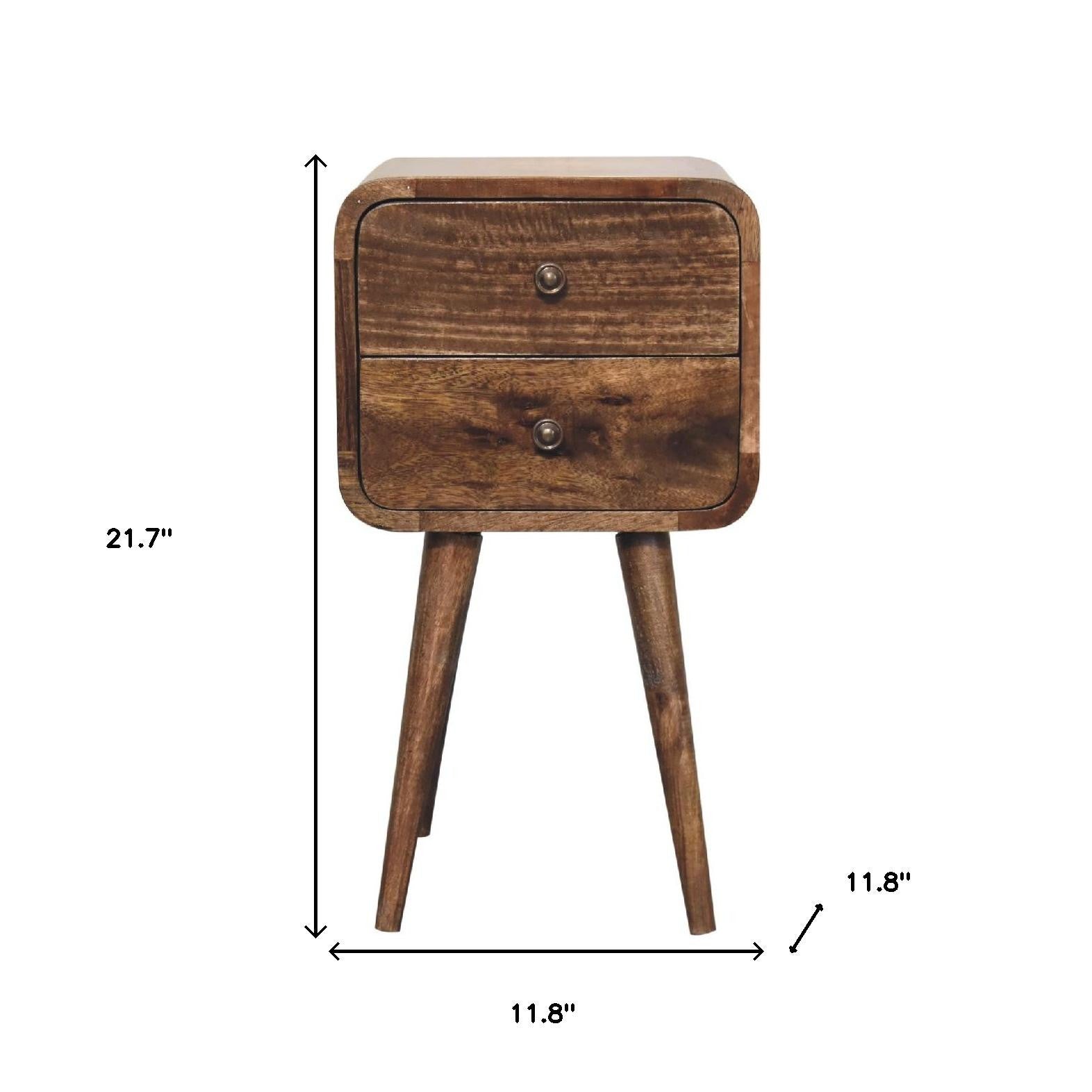 22" Brown Solid Wood Square Two Drawer Nightstand-Nightstands & Bedside Tables-DECOROLALA