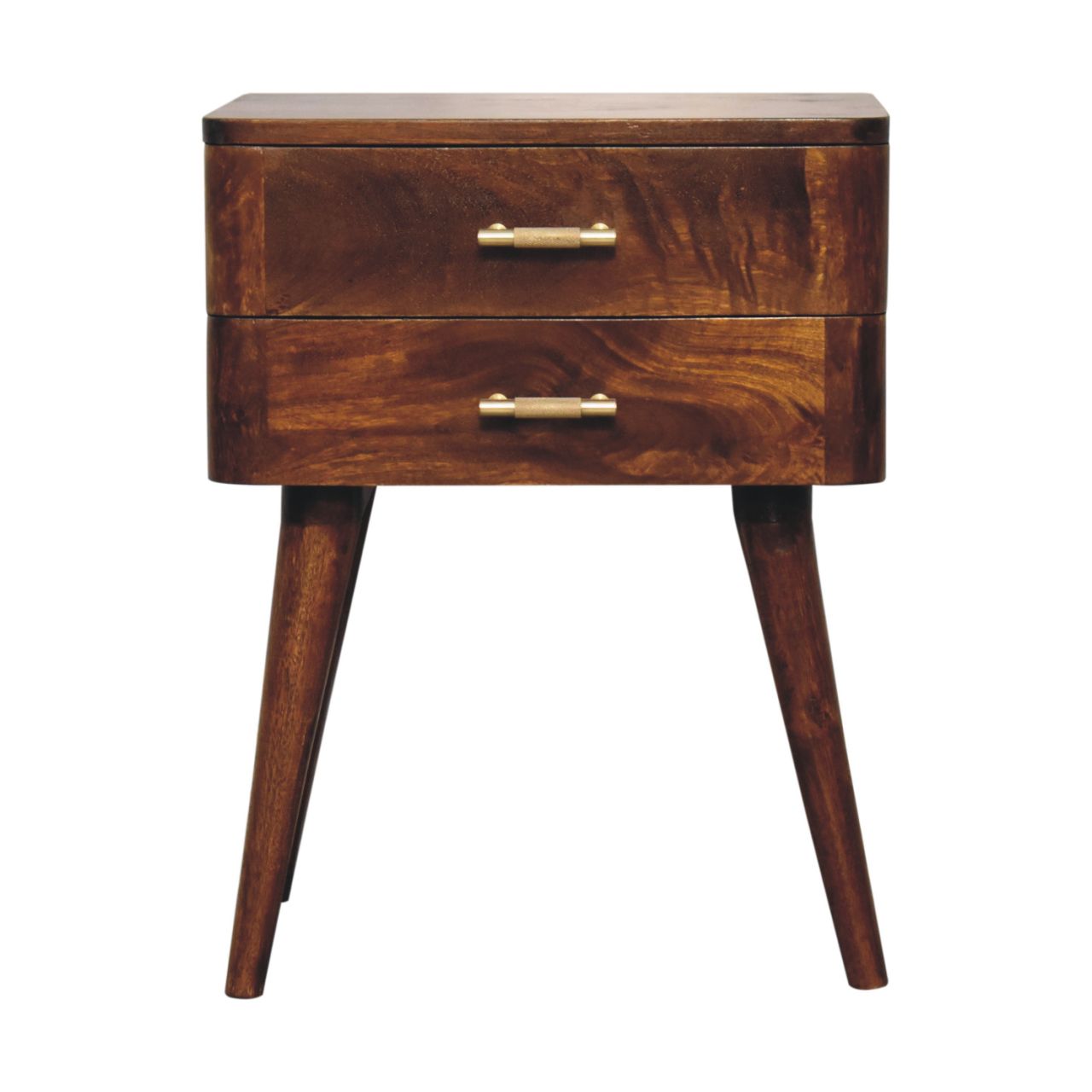 23" Brown Solid Wood Two Drawer Nightstand-Nightstands & Bedside Tables-DECOROLALA