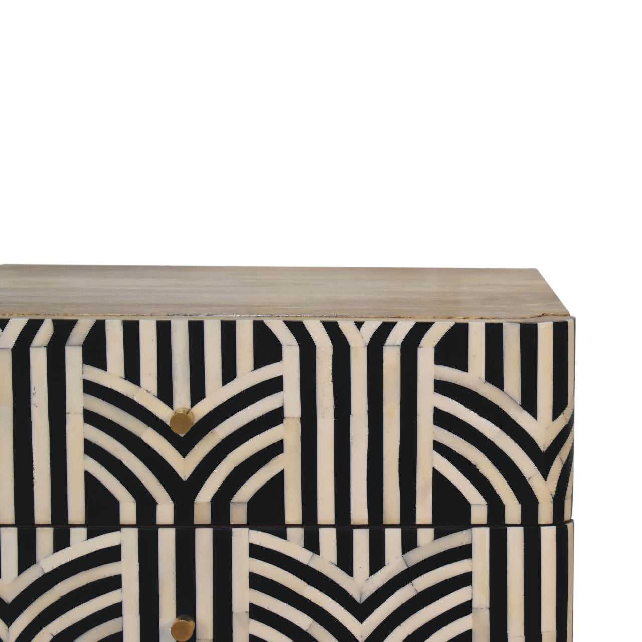 23" Black Ivory And Light Brown Solid Wood Geometric Bone Inlay Two Drawer Nightstand-Nightstands & Bedside Tables-DECOROLALA