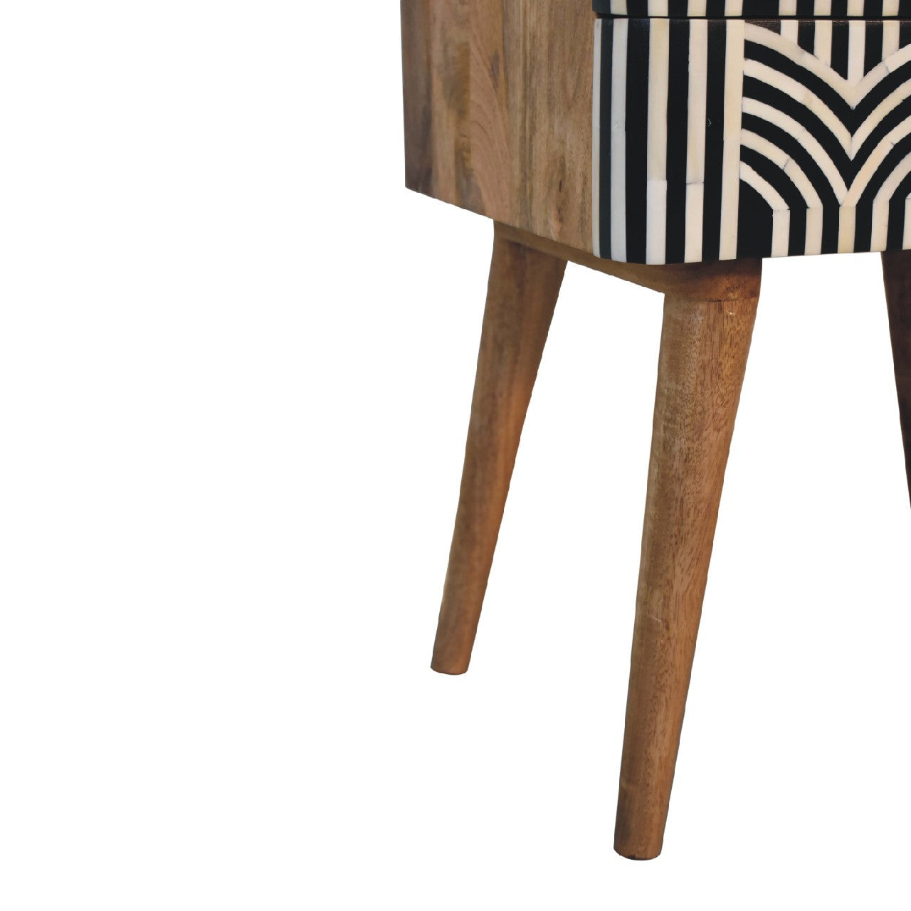 23" Black Ivory And Light Brown Solid Wood Geometric Bone Inlay Two Drawer Nightstand-Nightstands & Bedside Tables-DECOROLALA