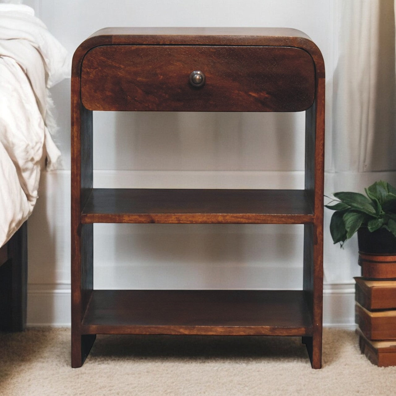 24" Brown Solid Wood One Drawer Nightstand-7