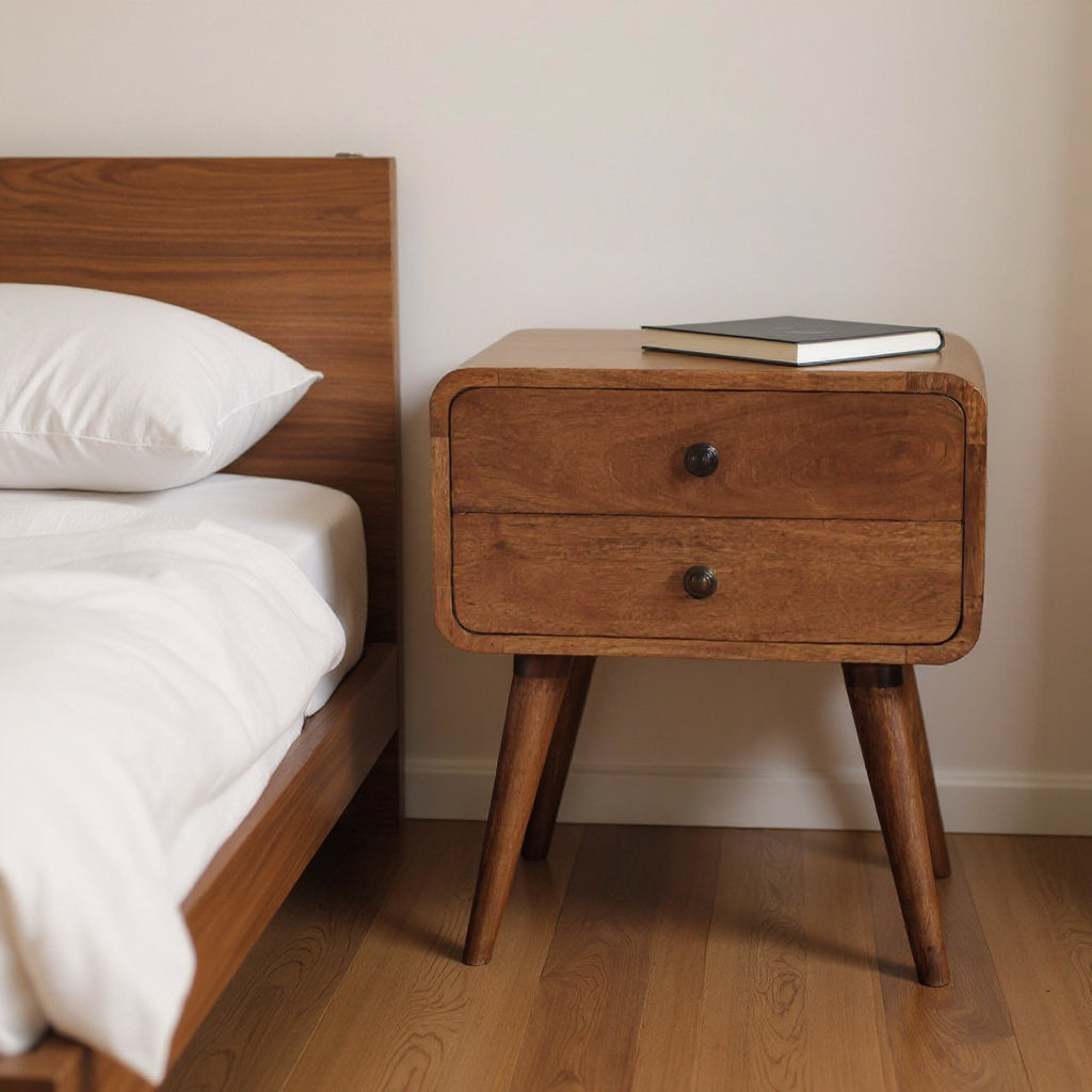 22" Brown Solid Wood Two Drawer Nightstand-Nightstands & Bedside Tables-DECOROLALA