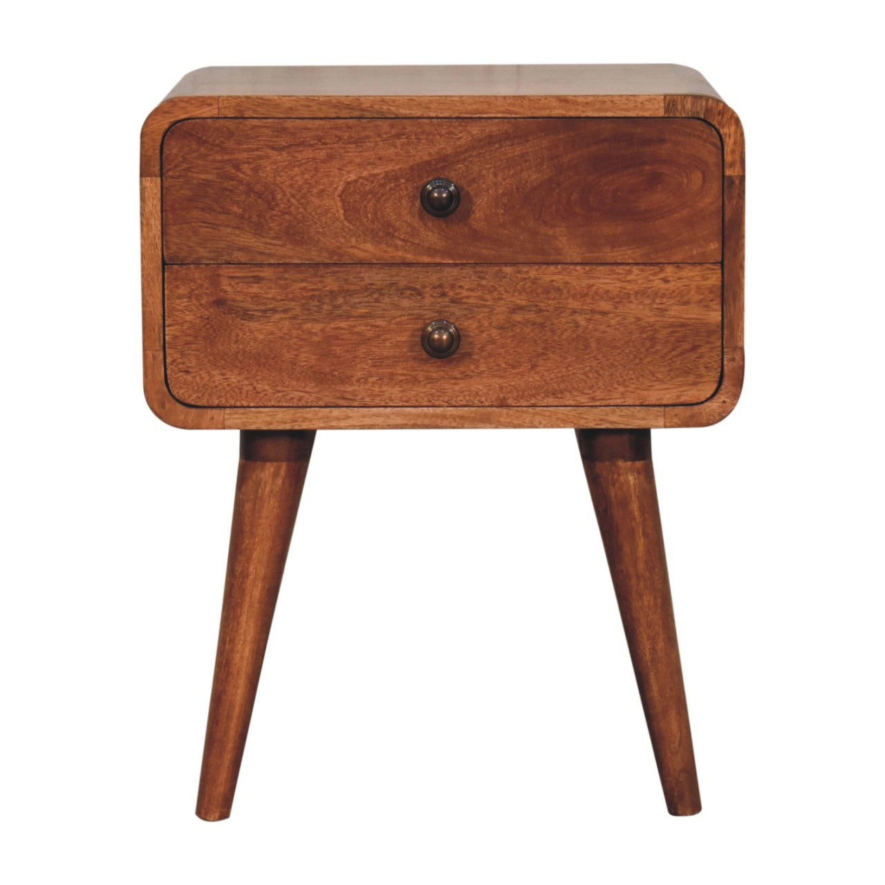 22" Brown Solid Wood Two Drawer Nightstand-Nightstands & Bedside Tables-DECOROLALA