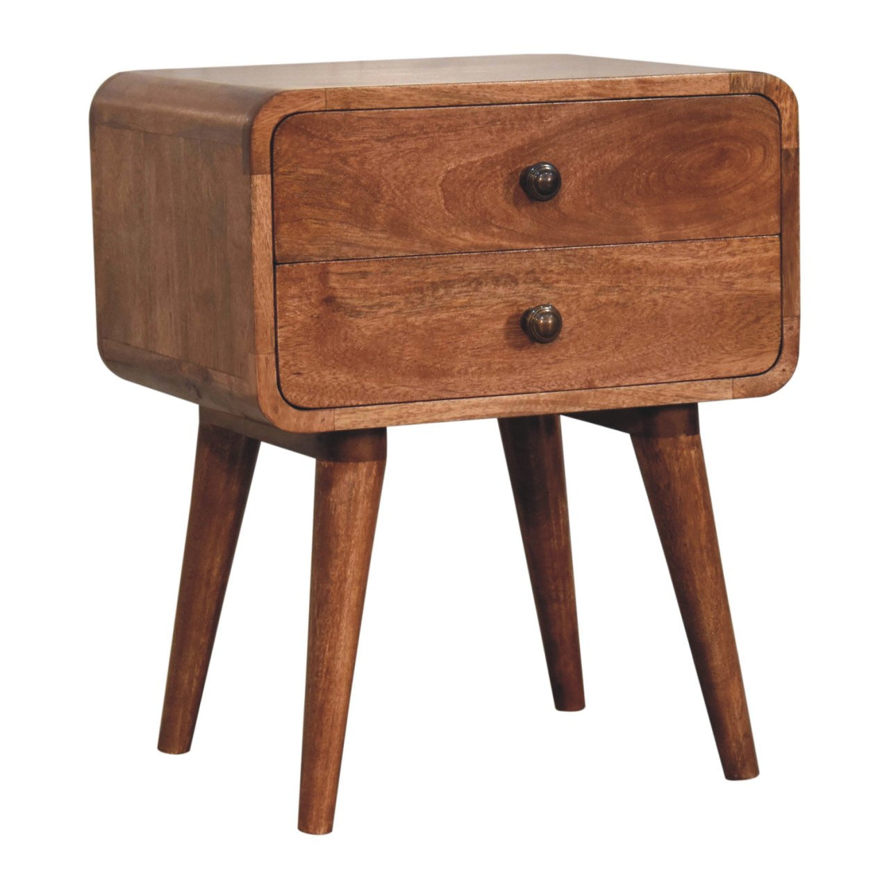 22" Brown Solid Wood Two Drawer Nightstand-Nightstands & Bedside Tables-DECOROLALA