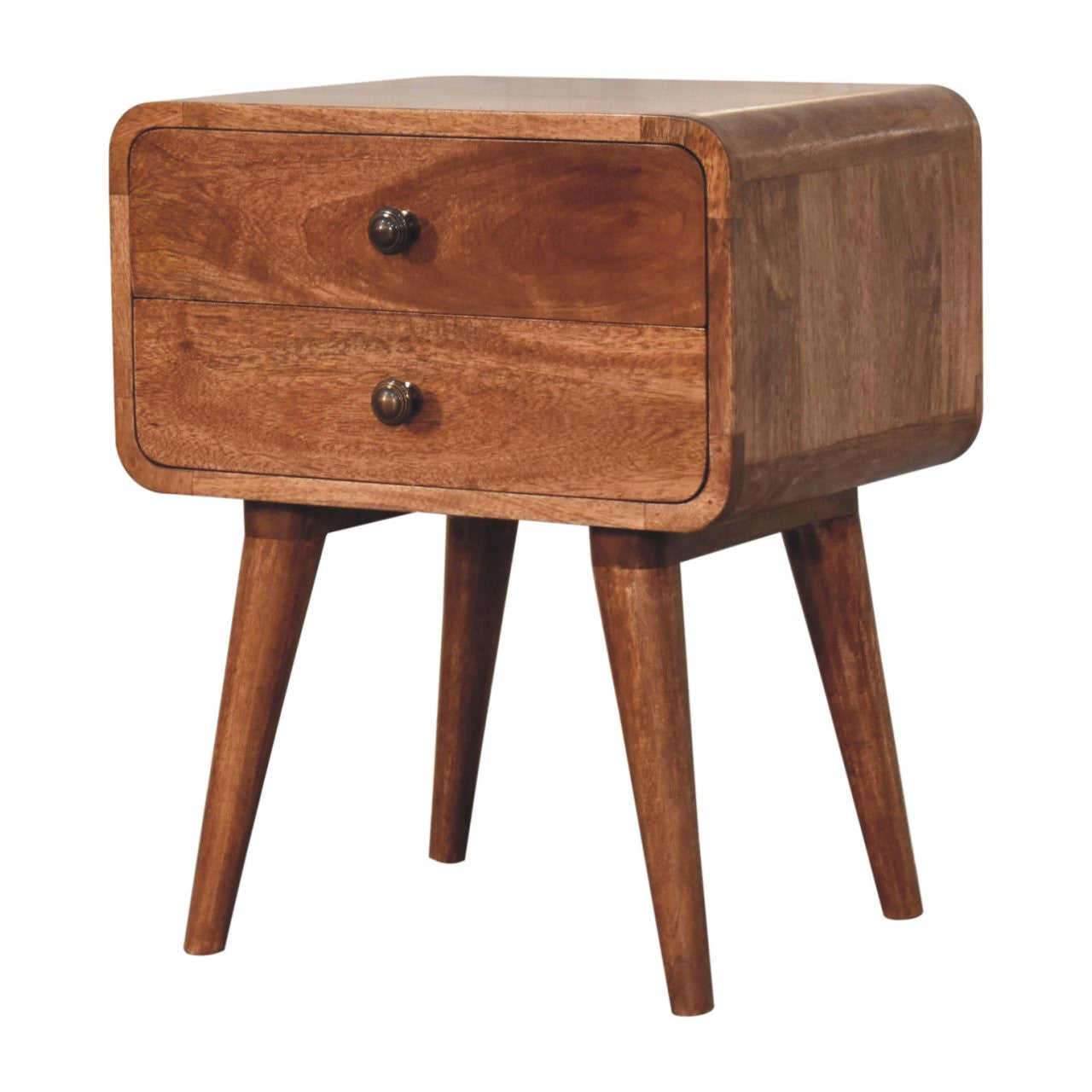 22" Brown Solid Wood Two Drawer Nightstand-Nightstands & Bedside Tables-DECOROLALA