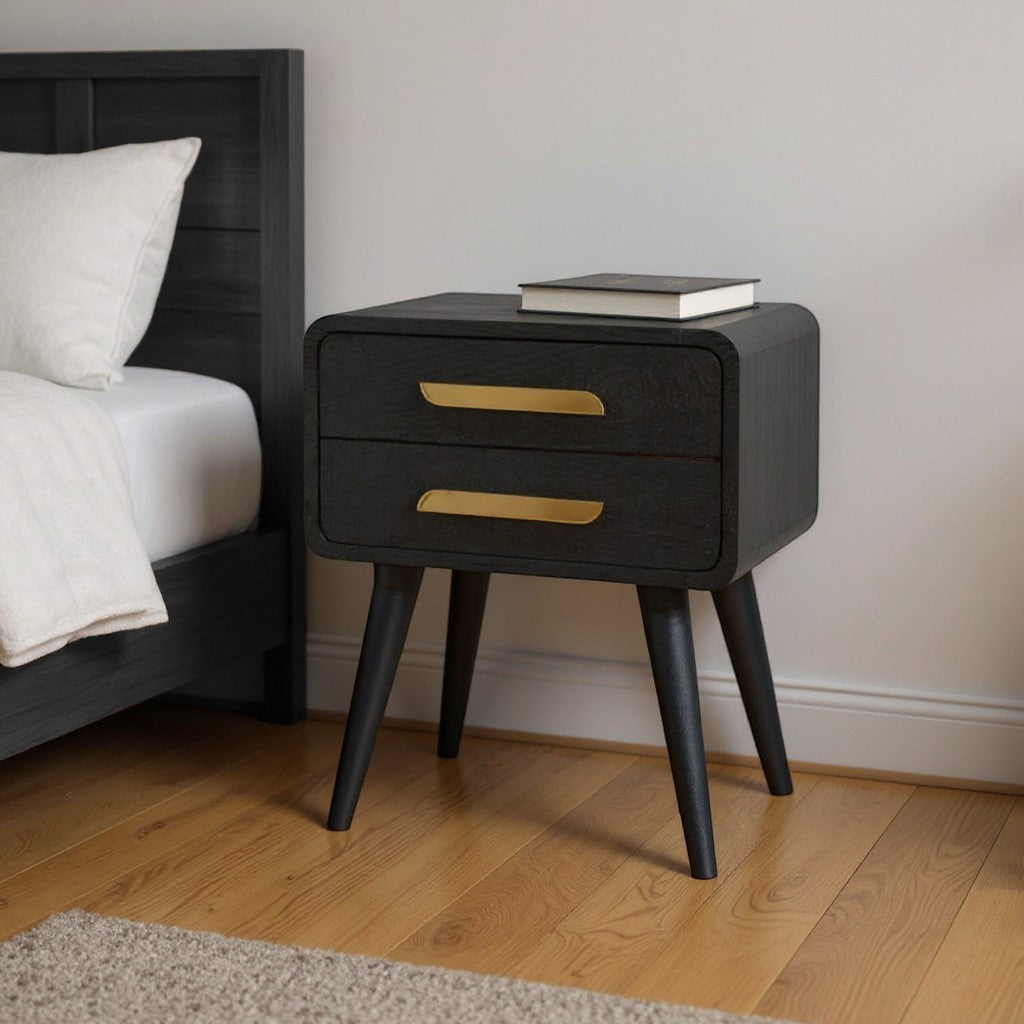 22" Midnight Solid Wood Two Drawer Nightstand-Nightstands & Bedside Tables-DECOROLALA