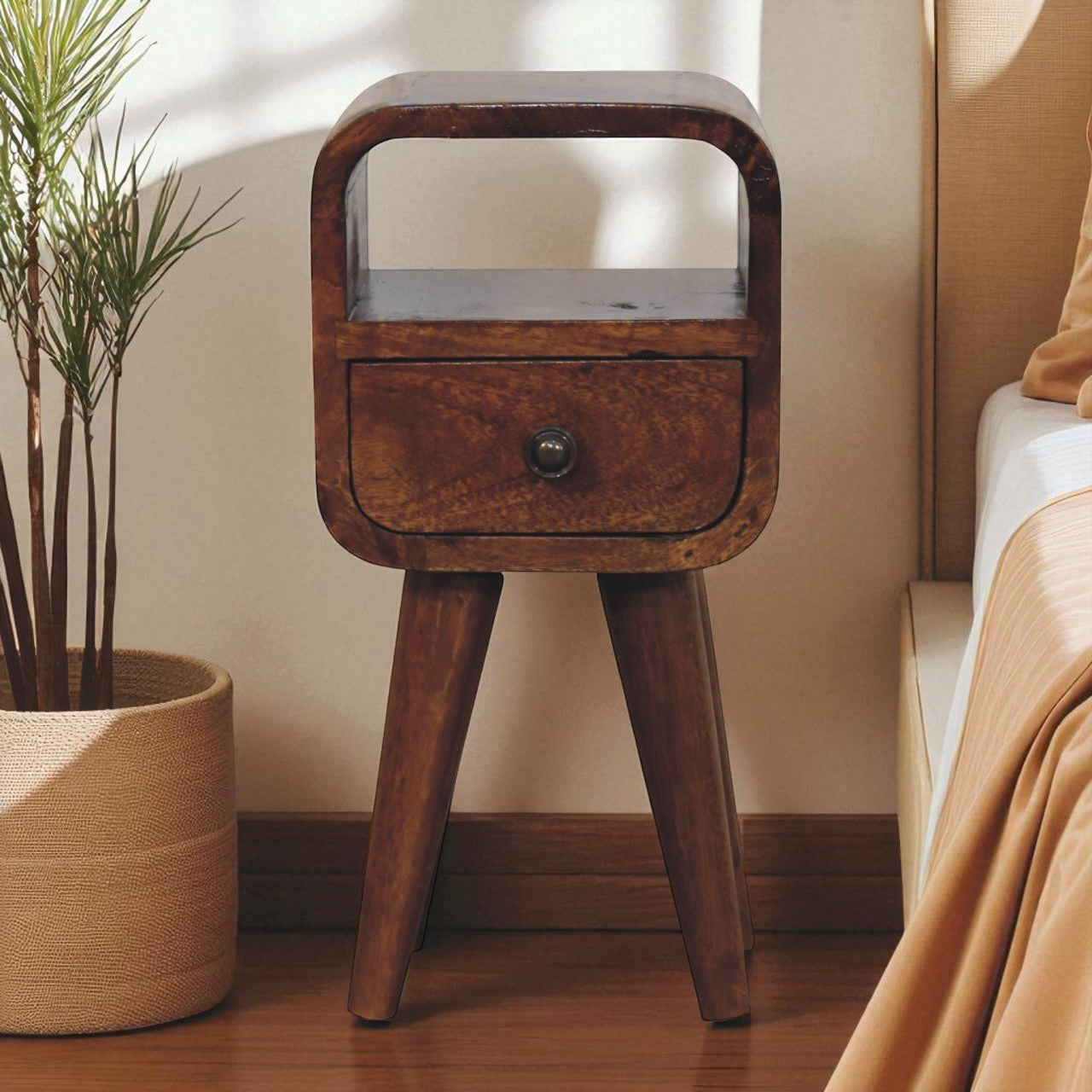 16" Brown Solid Wood Square One Drawer Nightstand-Nightstands & Bedside Tables-DECOROLALA