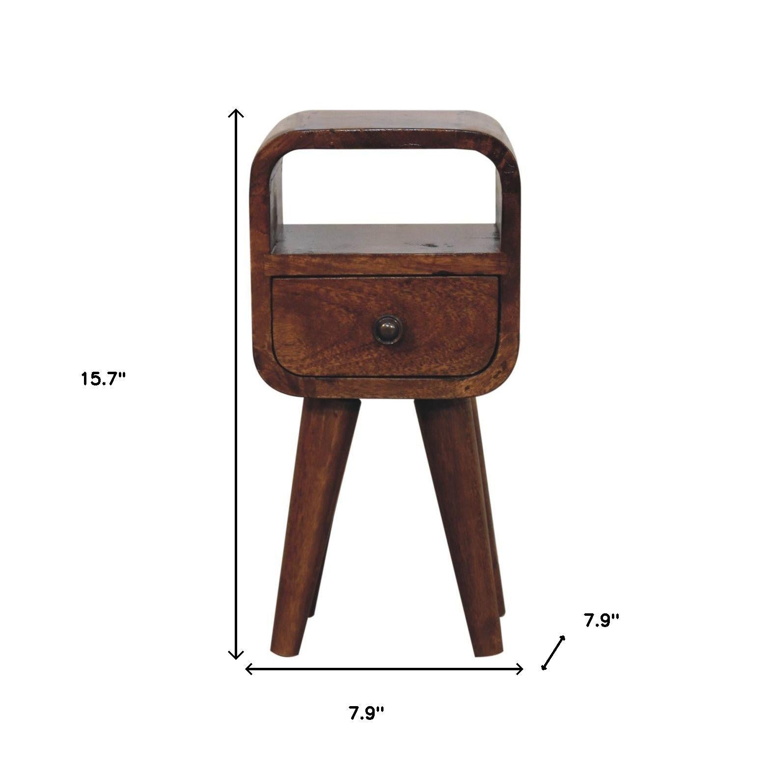 16" Brown Solid Wood Square One Drawer Nightstand-Nightstands & Bedside Tables-DECOROLALA