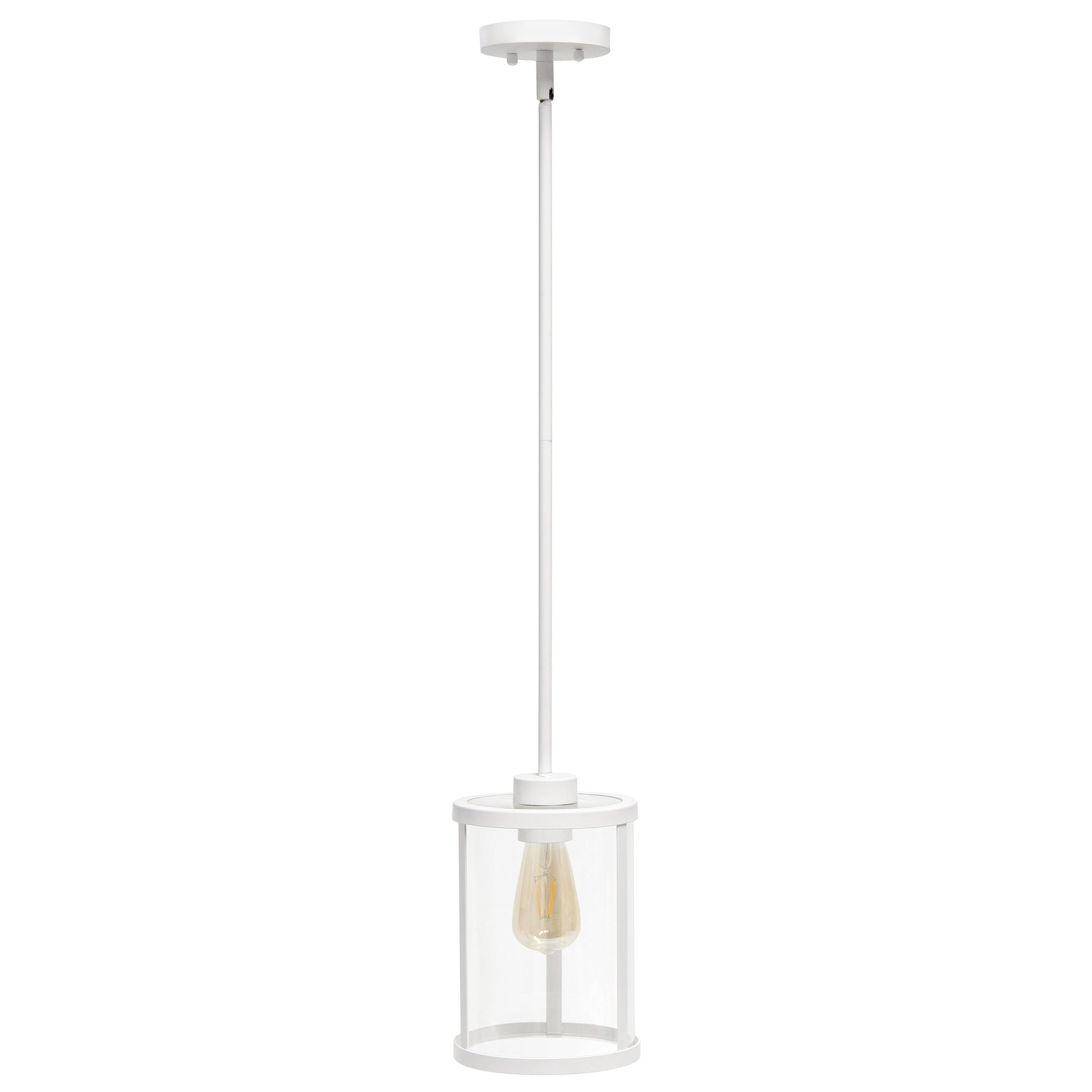 White Cylinder Iron Ceiling Light With Clear Shades-Pendants-Hanging Lights-DECOROLALA