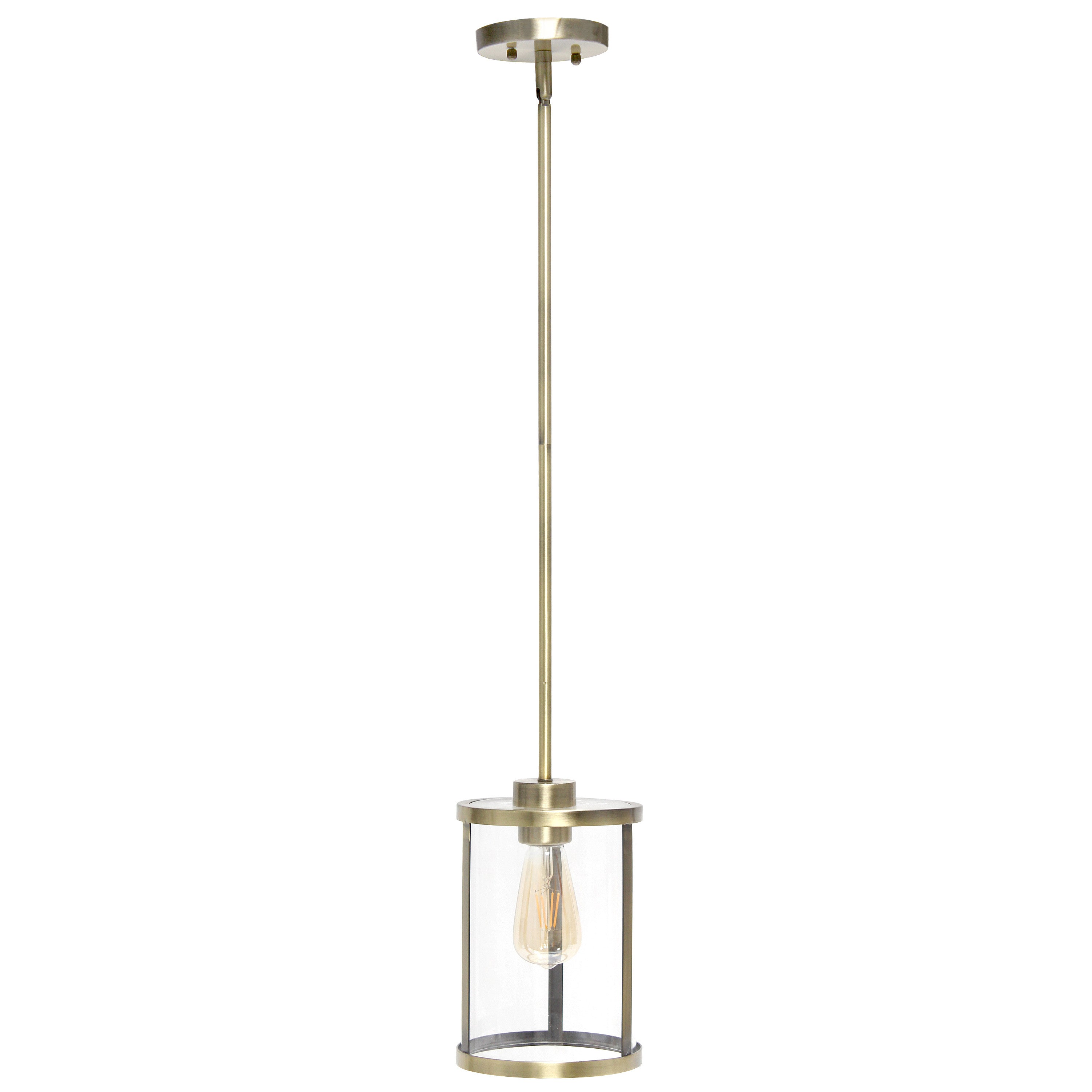 Antiqued Brass Cylinder Iron Ceiling Light With Clear Shades-Pendants-Hanging Lights-DECOROLALA
