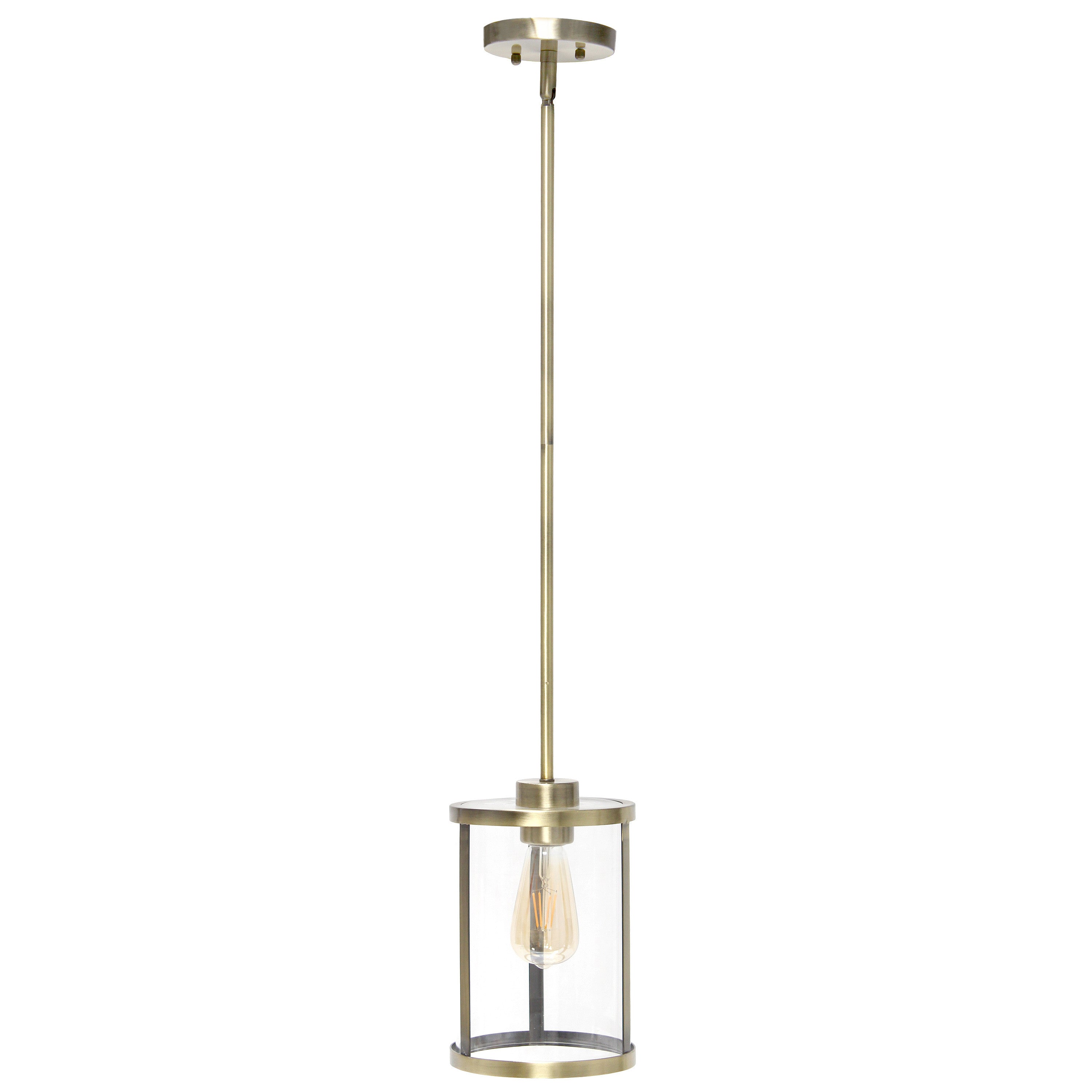 Antiqued Brass Cylinder Iron Ceiling Light With Clear Shades-Pendants-Hanging Lights-DECOROLALA
