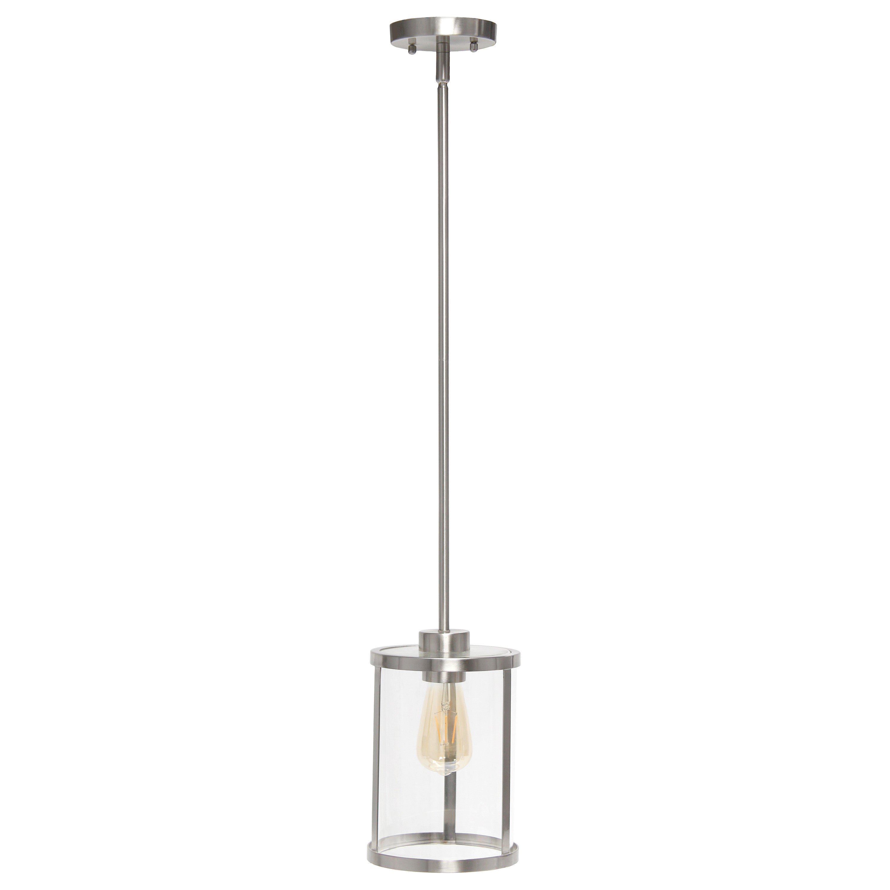 Nickel Cylinder Iron Ceiling Light With Clear Shades-Pendants-Hanging Lights-DECOROLALA