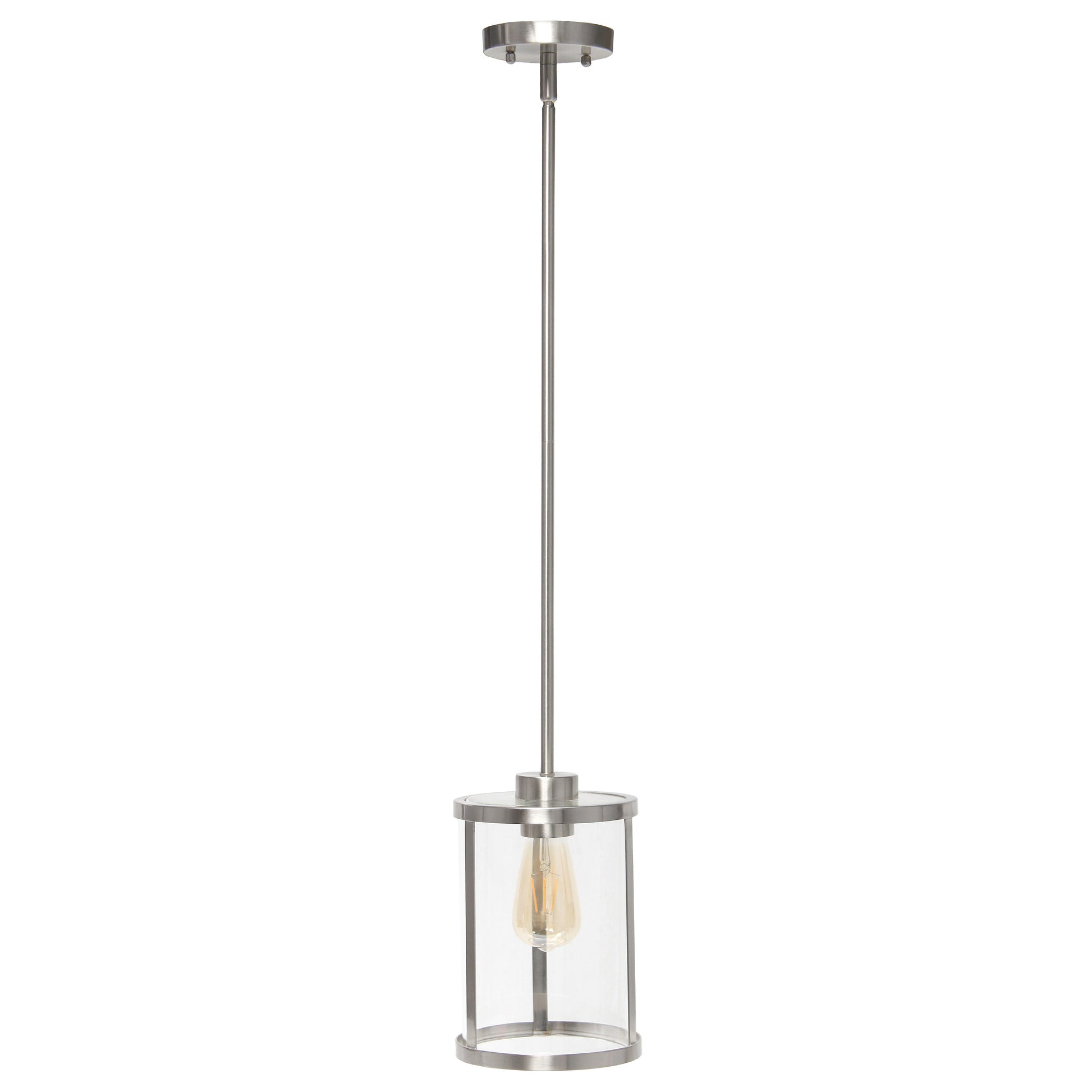 Nickel Cylinder Iron Ceiling Light With Clear Shades-Pendants-Hanging Lights-DECOROLALA