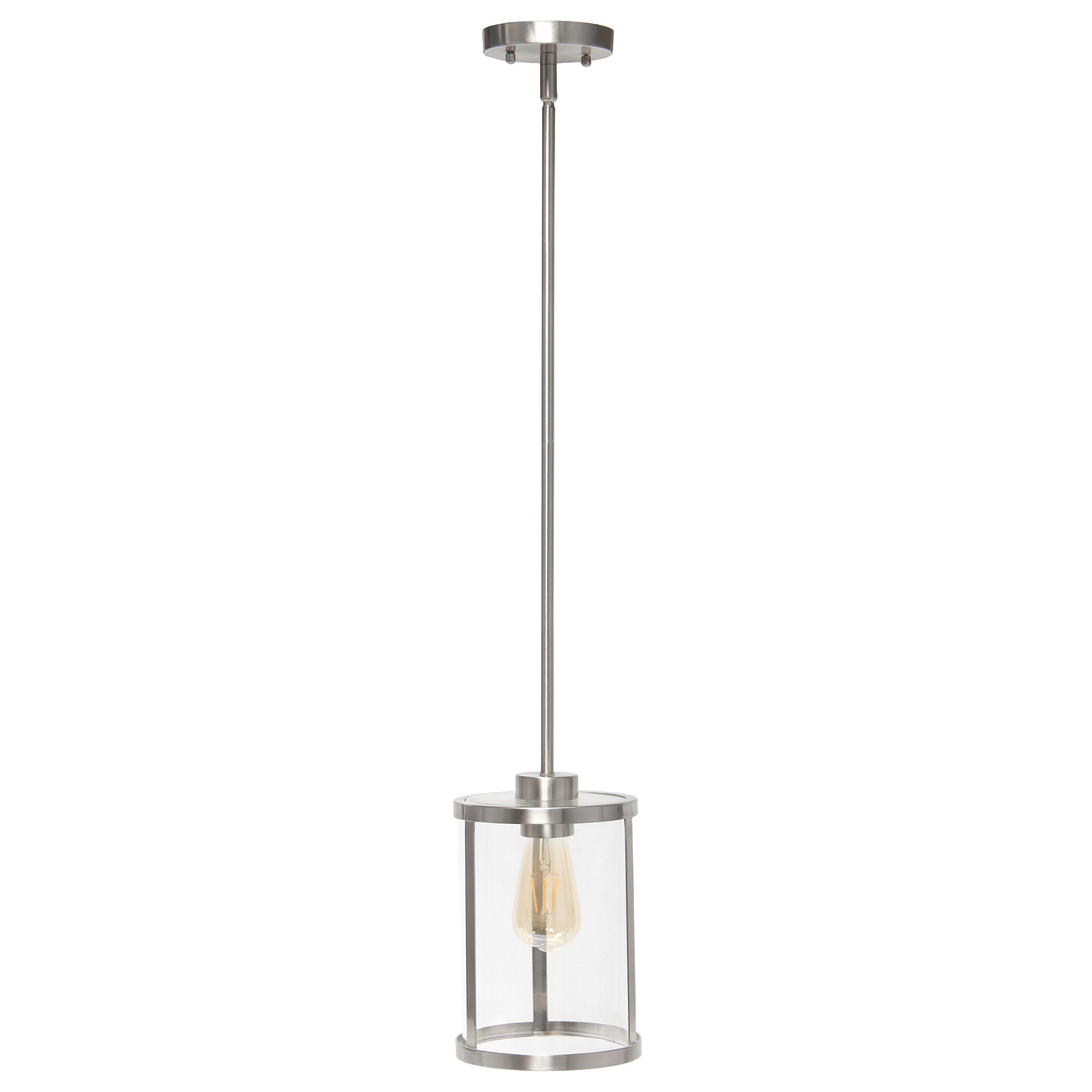 Nickel Cylinder Iron Ceiling Light With Clear Shades-Pendants-Hanging Lights-DECOROLALA