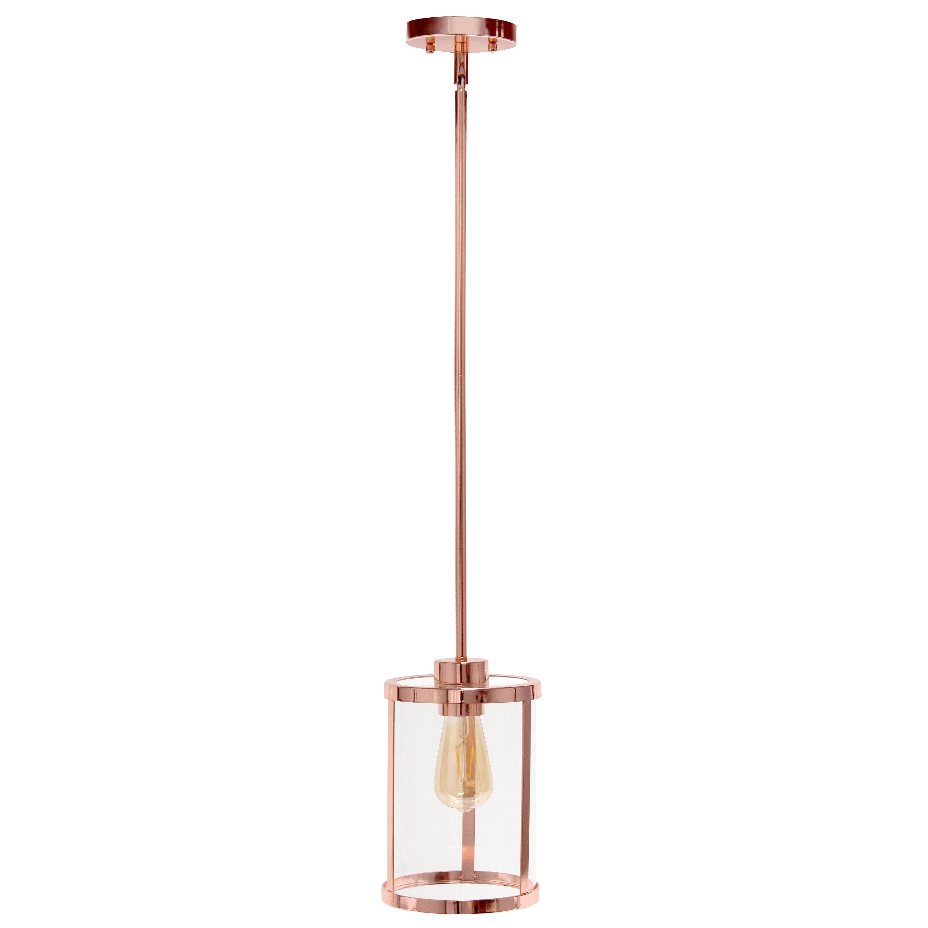 Rose Gold Cylinder Iron Ceiling Light With Clear Shades-Pendants-Hanging Lights-DECOROLALA