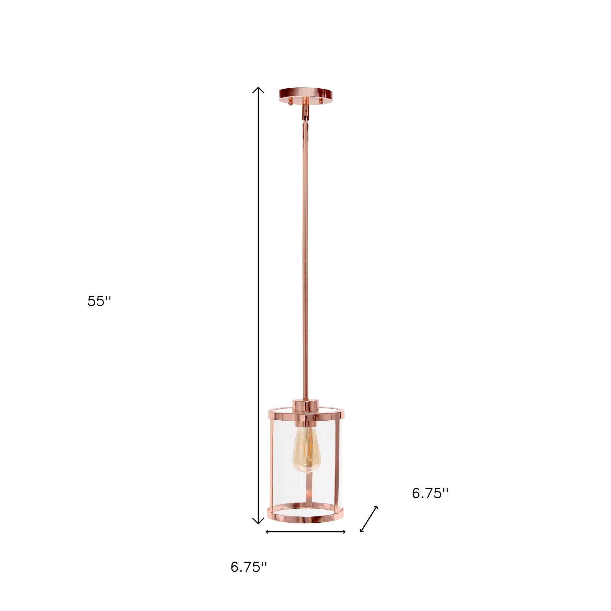 Rose Gold Cylinder Iron Ceiling Light With Clear Shades-Pendants-Hanging Lights-DECOROLALA