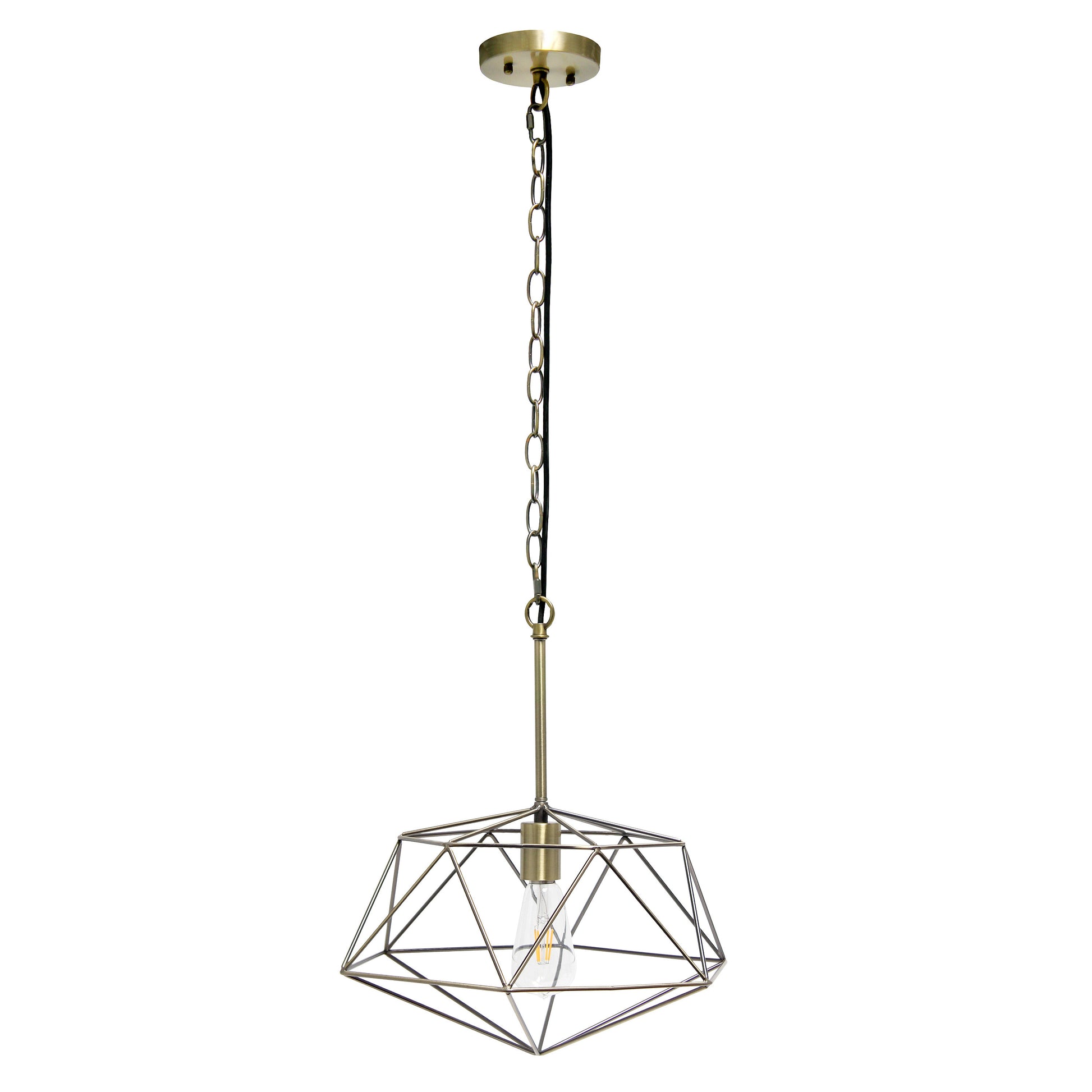 Antiqued Brass Caged Iron Ceiling Light With Antiqued Brass Shades-Pendants-Hanging Lights-DECOROLALA
