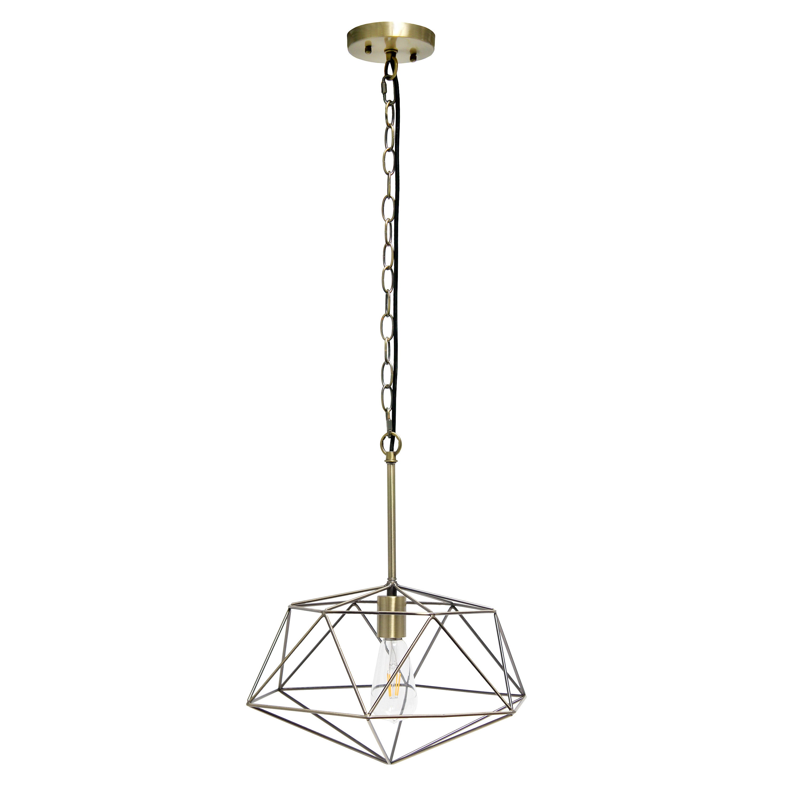 Antiqued Brass Caged Iron Ceiling Light With Antiqued Brass Shades-Pendants-Hanging Lights-DECOROLALA