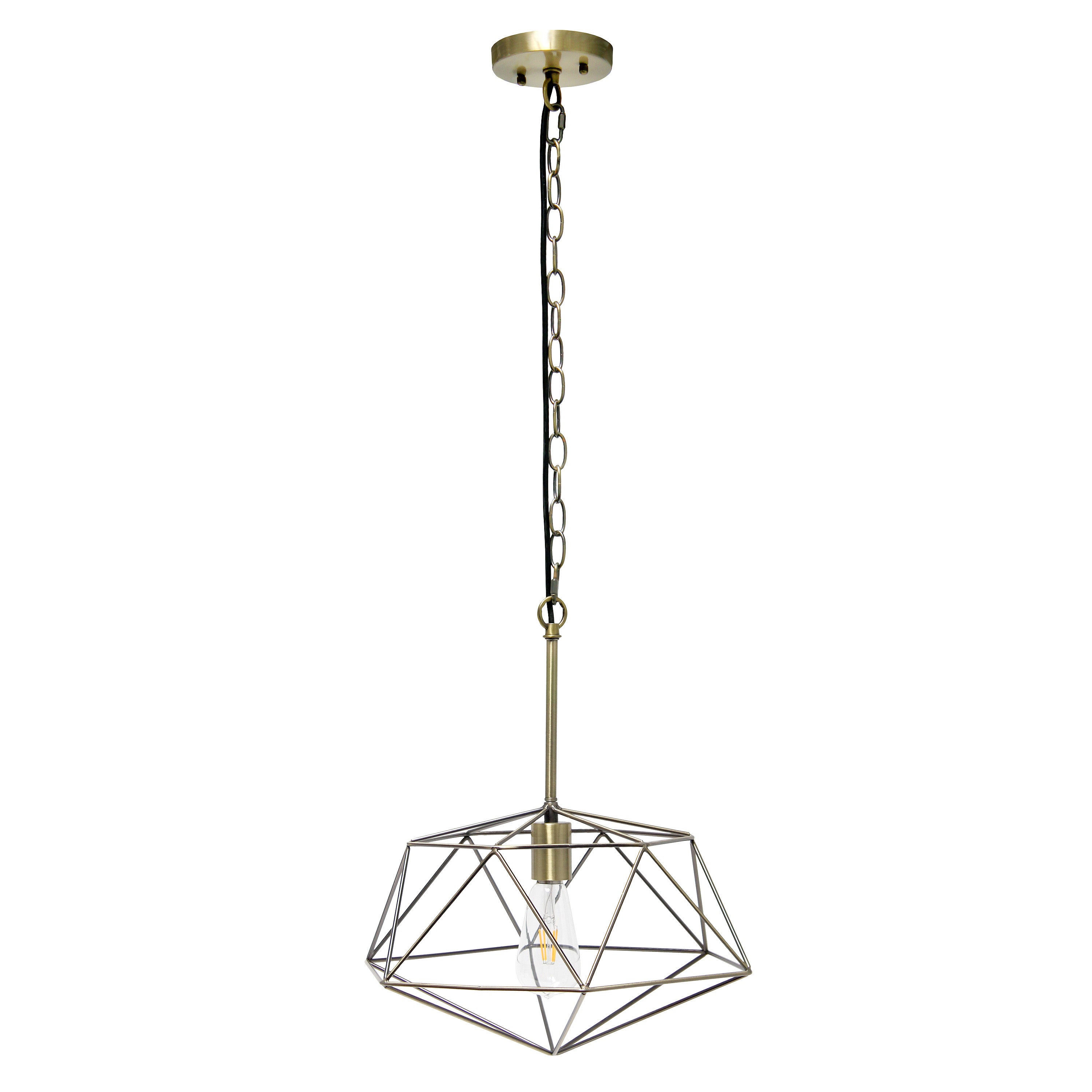 Antiqued Brass Caged Iron Ceiling Light With Antiqued Brass Shades-Pendants-Hanging Lights-DECOROLALA