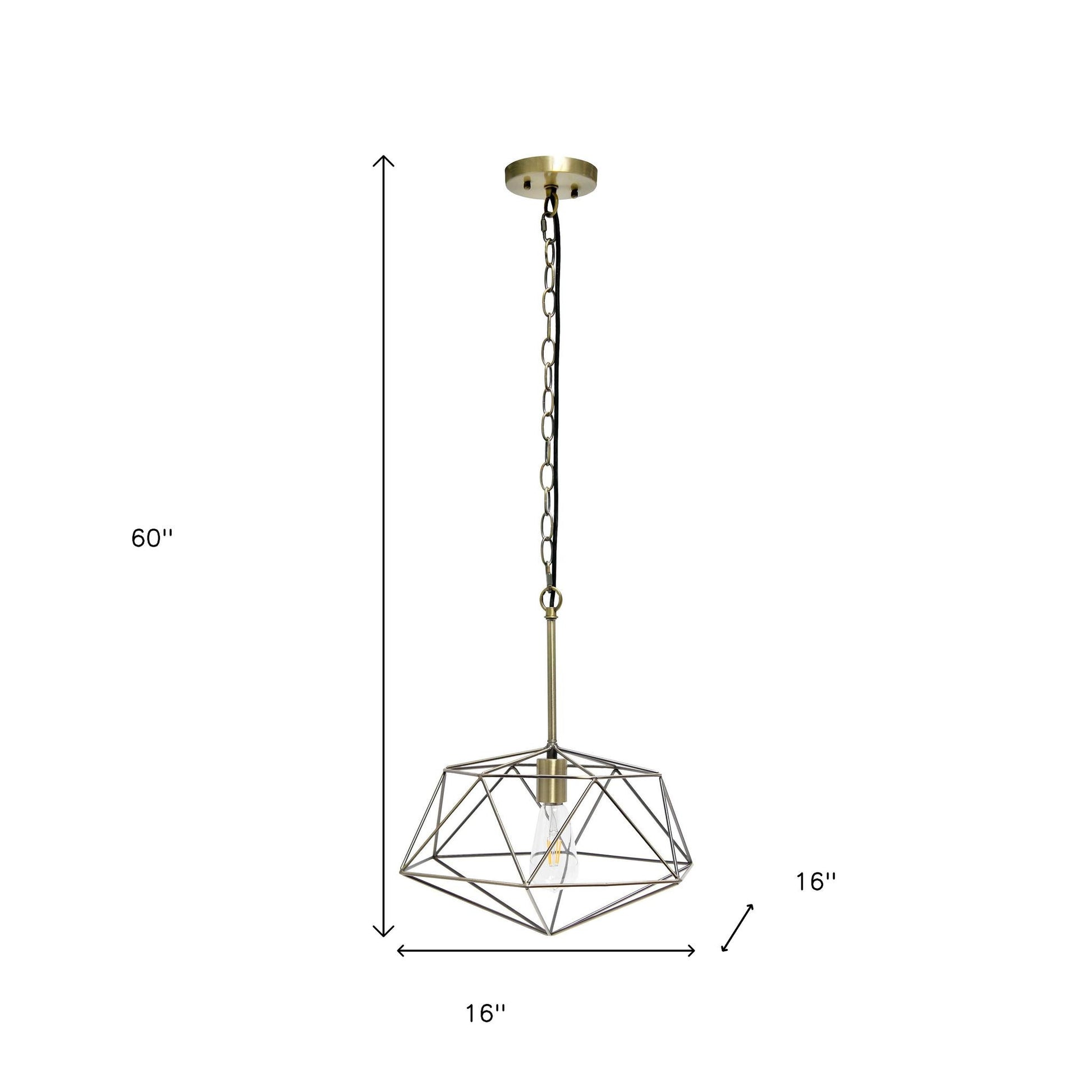 Antiqued Brass Caged Iron Ceiling Light With Antiqued Brass Shades-Pendants-Hanging Lights-DECOROLALA