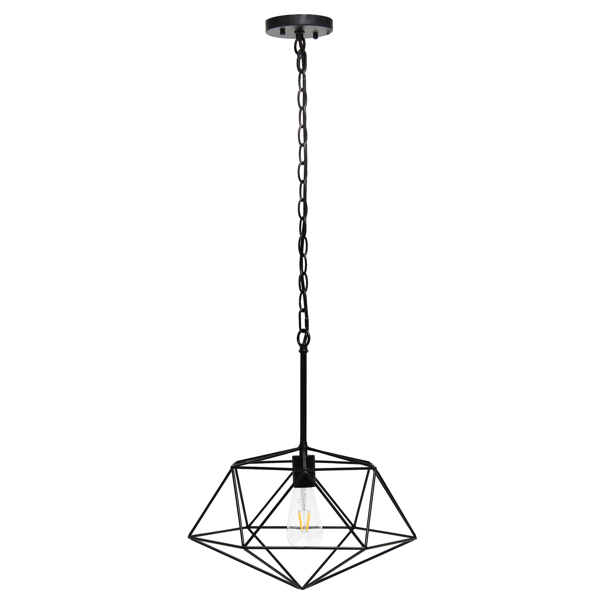 Black Caged Iron Ceiling Light With Black Shades-Pendants-Hanging Lights-DECOROLALA