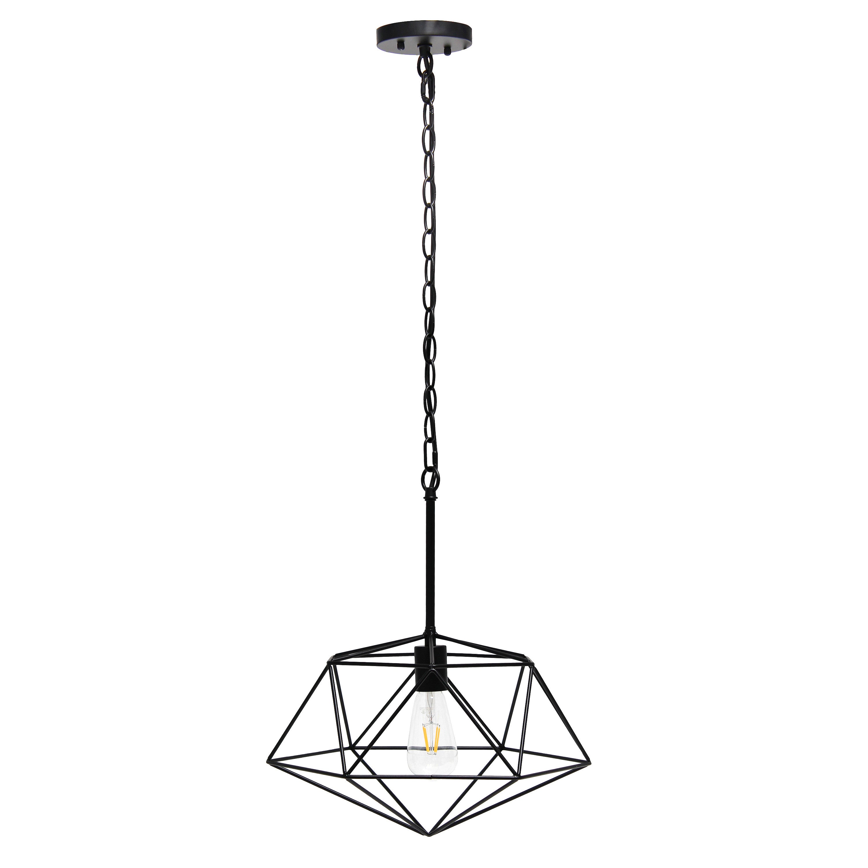 Black Caged Iron Ceiling Light With Black Shades-Pendants-Hanging Lights-DECOROLALA