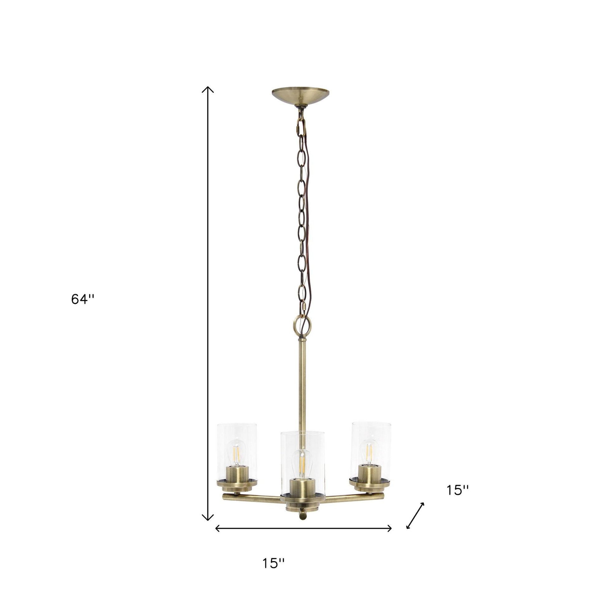 Antiqued Brass Chandelier Iron Ceiling Light With Clear Shades-Pendants-Hanging Lights-DECOROLALA