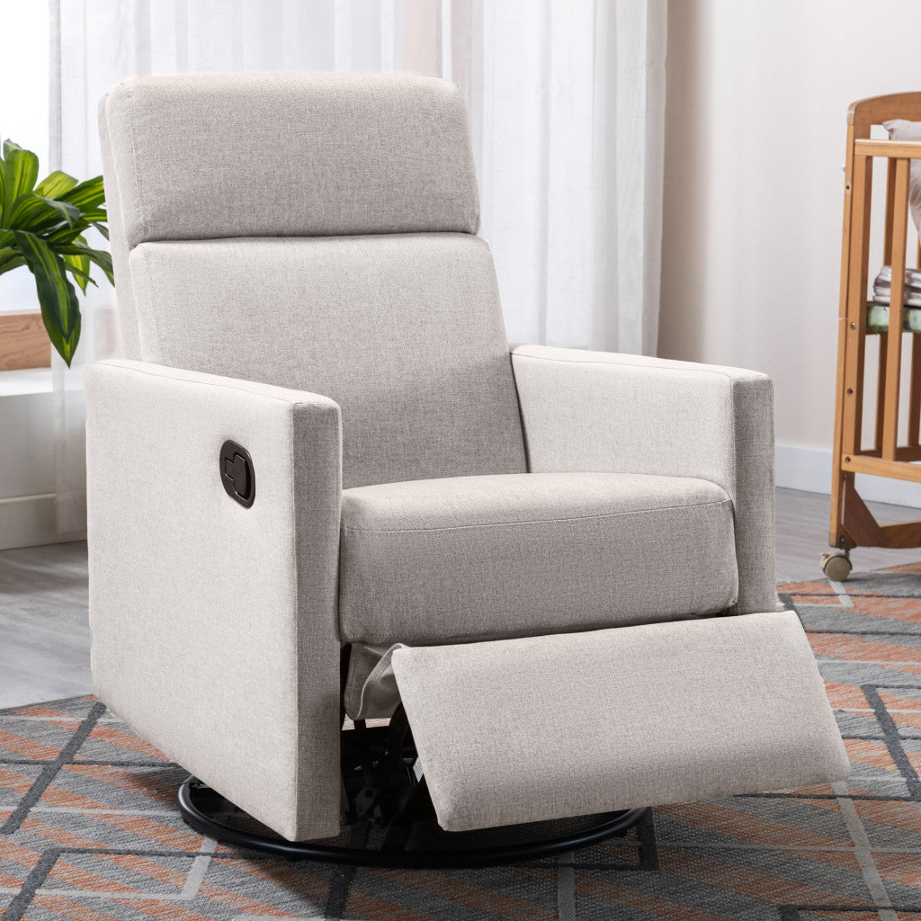 26" Tan Tufted Linen Swivel Manual Recliner-2