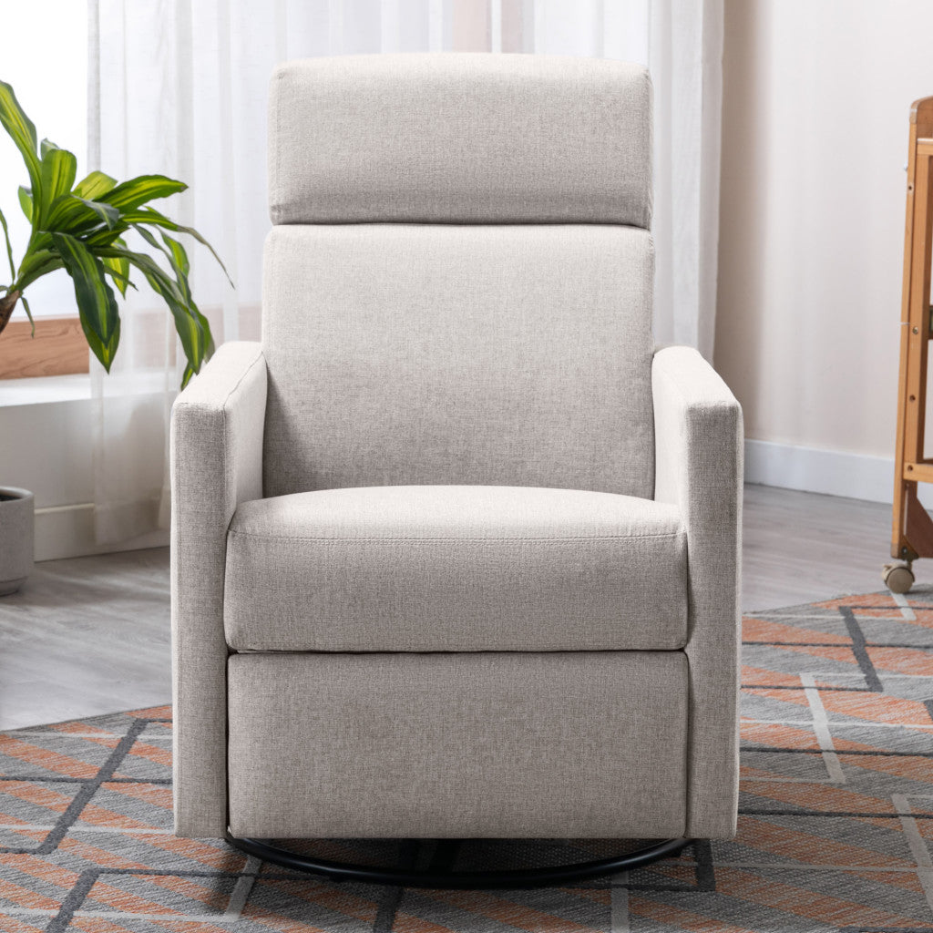 26" Tan Tufted Linen Swivel Manual Recliner-1