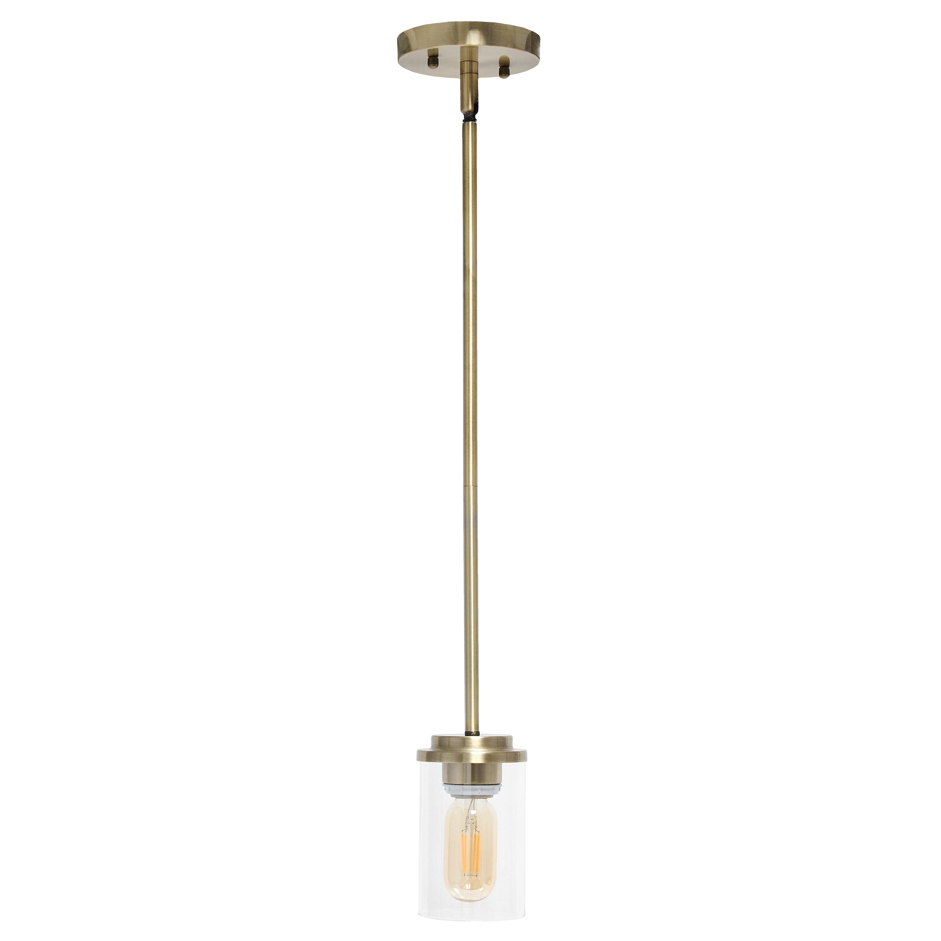 Antiqued Brass Cylinder Iron Ceiling Light With Clear Shades-Pendants-Hanging Lights-DECOROLALA