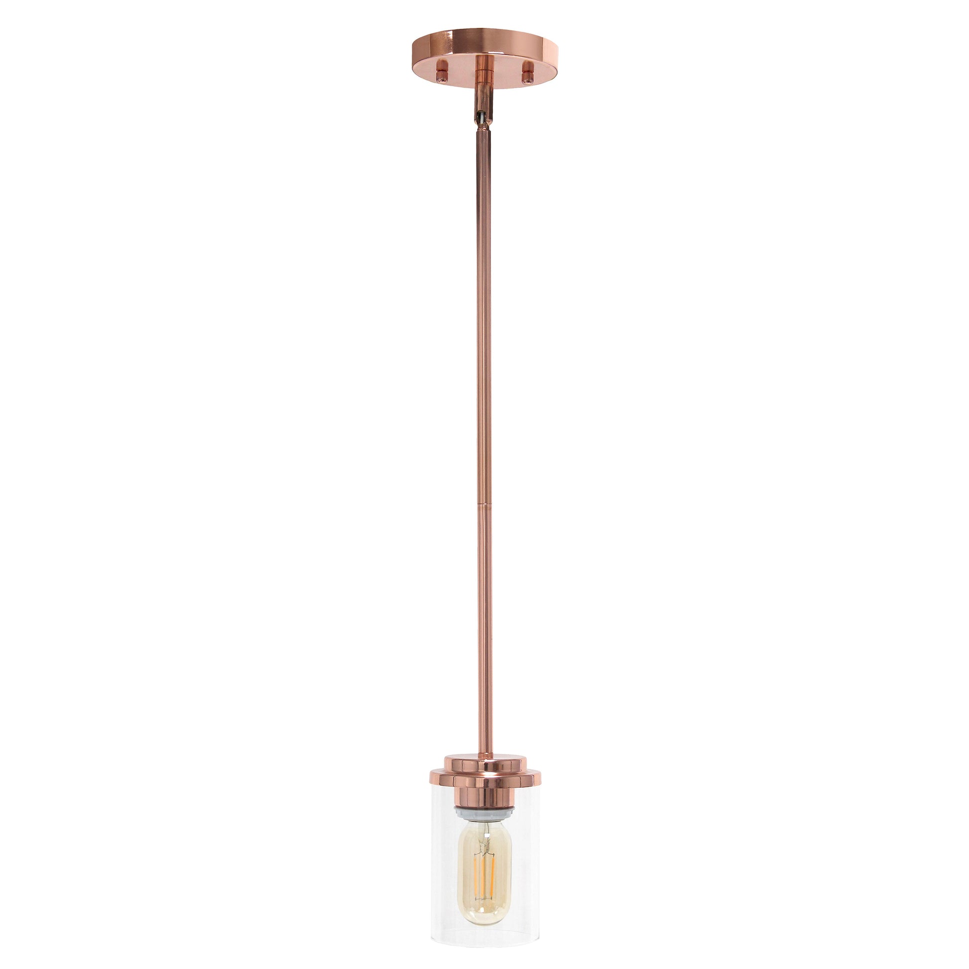 Rose Gold Cylinder Iron Ceiling Light With Clear Shades-Pendants-Hanging Lights-DECOROLALA