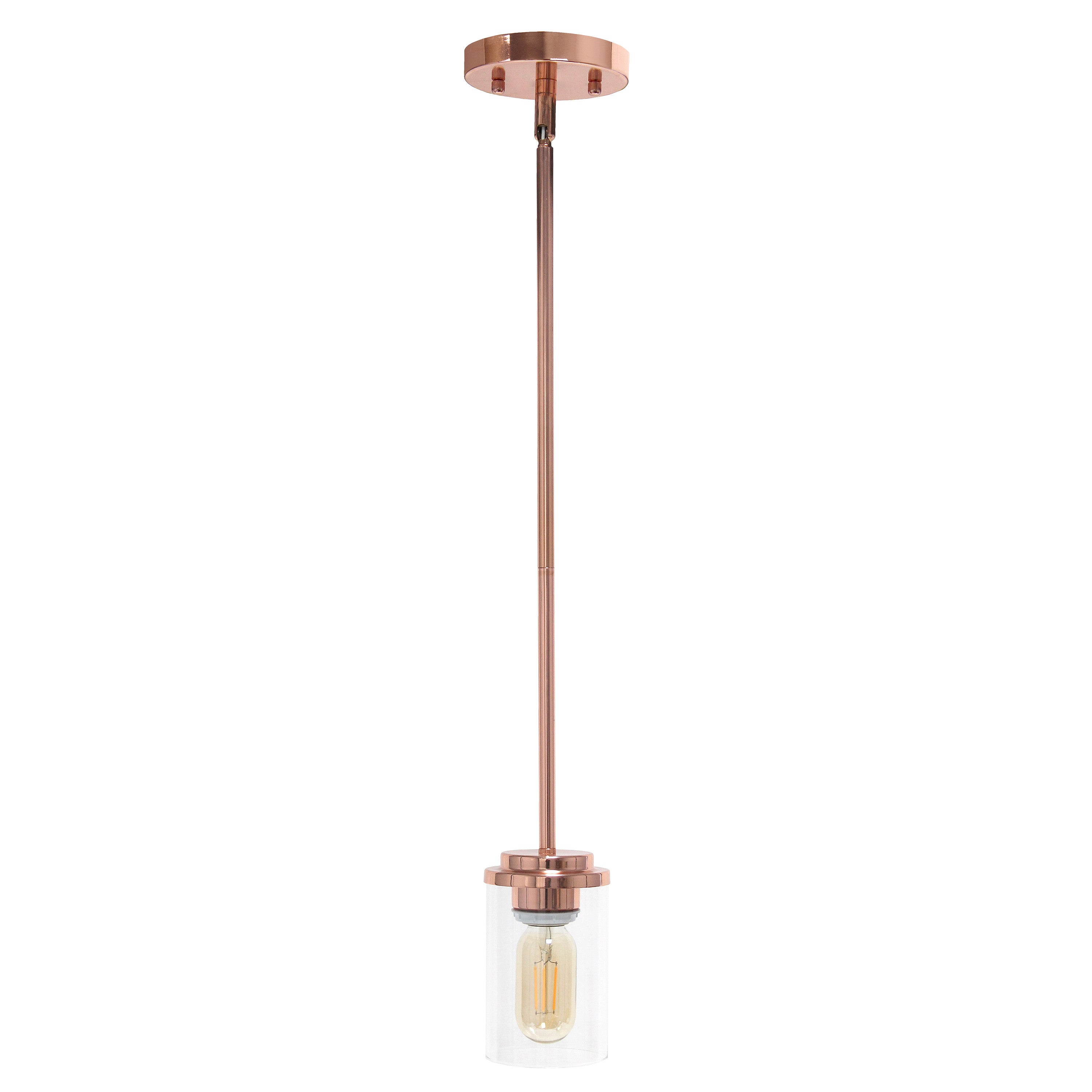 Rose Gold Cylinder Iron Ceiling Light With Clear Shades-Pendants-Hanging Lights-DECOROLALA