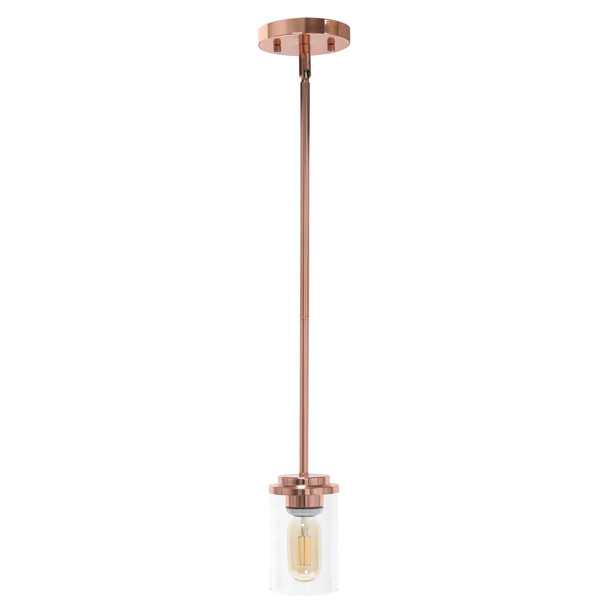 Rose Gold Cylinder Iron Ceiling Light With Clear Shades-Pendants-Hanging Lights-DECOROLALA