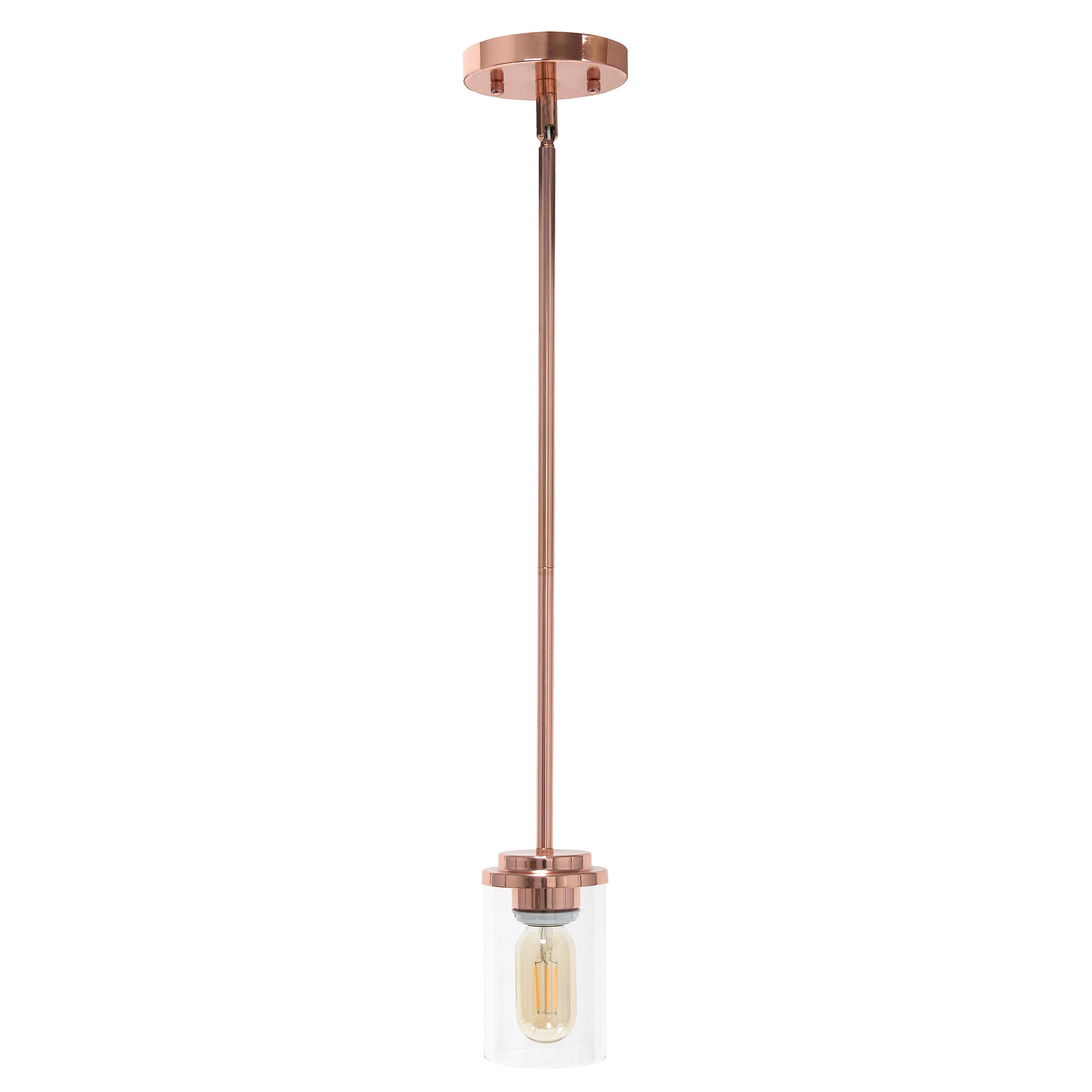 Rose Gold Cylinder Iron Ceiling Light With Clear Shades-Pendants-Hanging Lights-DECOROLALA