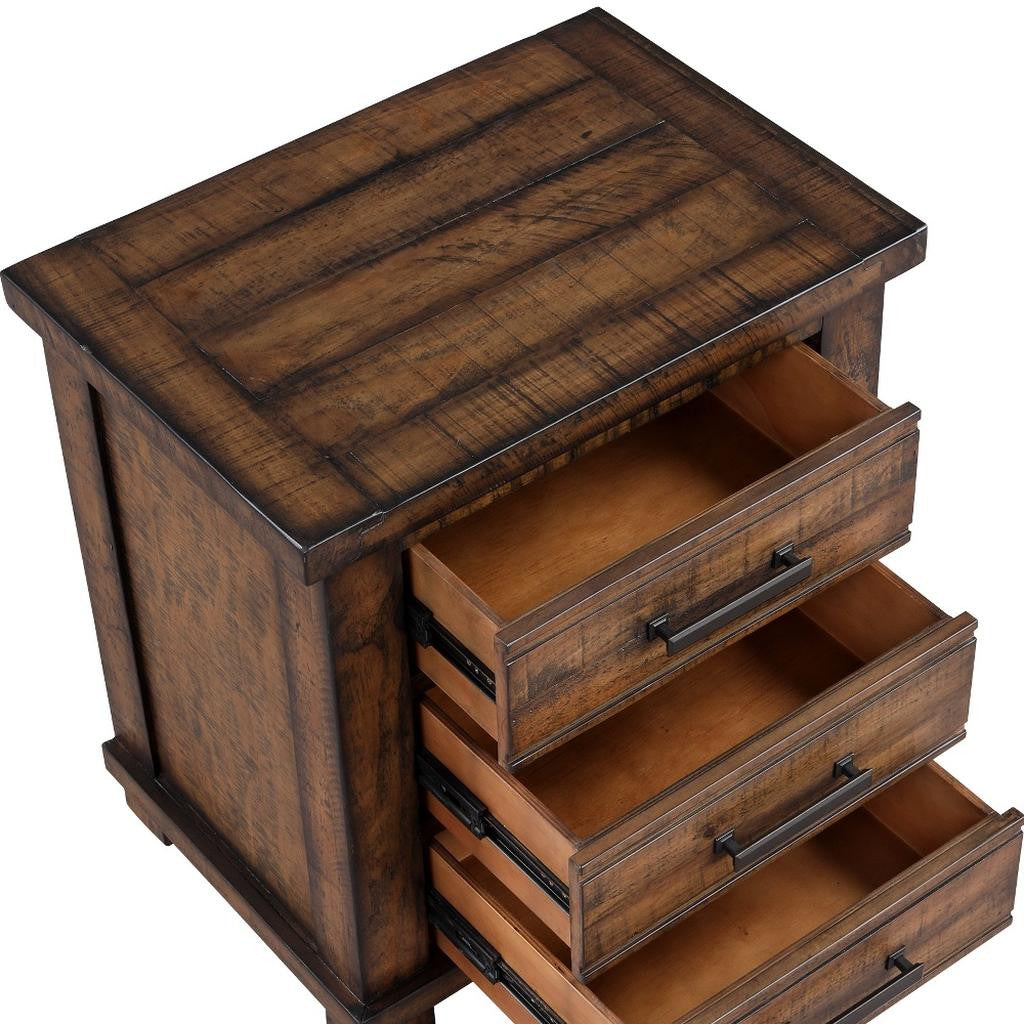 Set of Two 26" Walnut Wood Three Drawer Nightstand-3