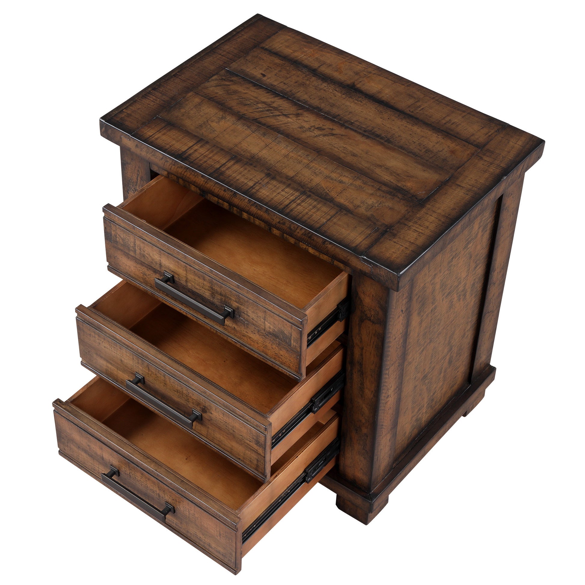 Set of Two 26" Walnut Wood Three Drawer Nightstand-0