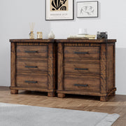 Set of Two 26" Walnut Wood Three Drawer Nightstand-5