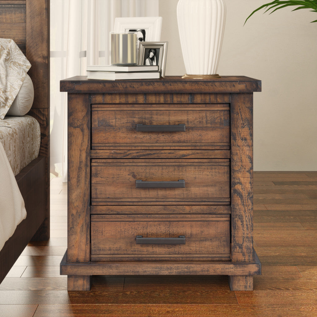 Set of Two 26" Walnut Wood Three Drawer Nightstand-8
