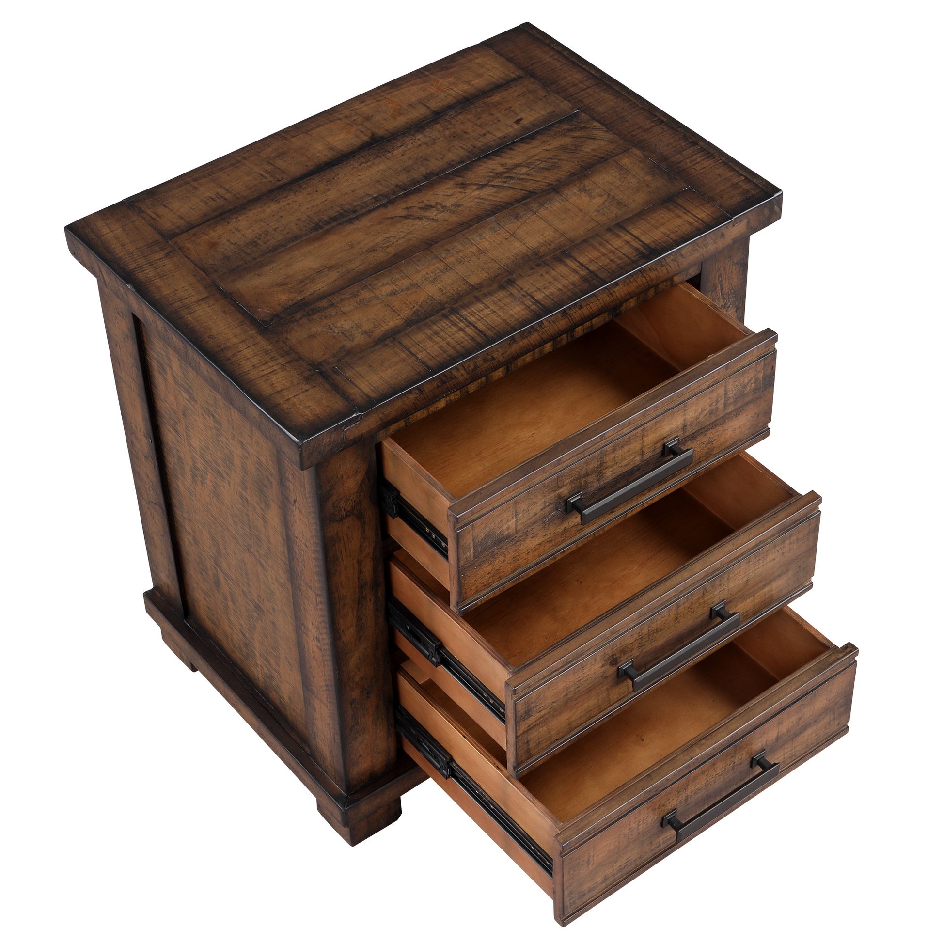 Set of Two 26" Walnut Wood Three Drawer Nightstand-2