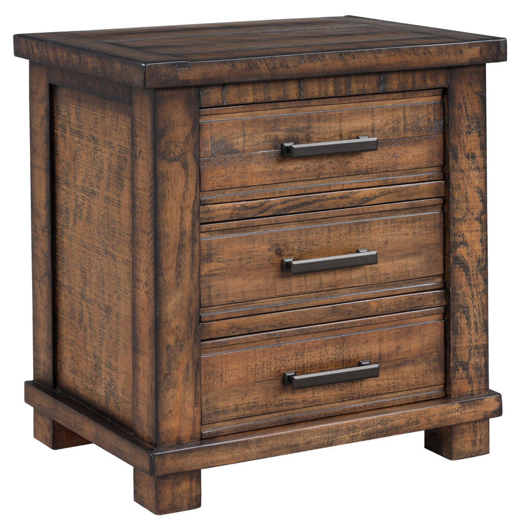 Set of Two 26" Walnut Wood Three Drawer Nightstand-1