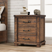 26" Walnut Wood Three Drawer Nightstand-5