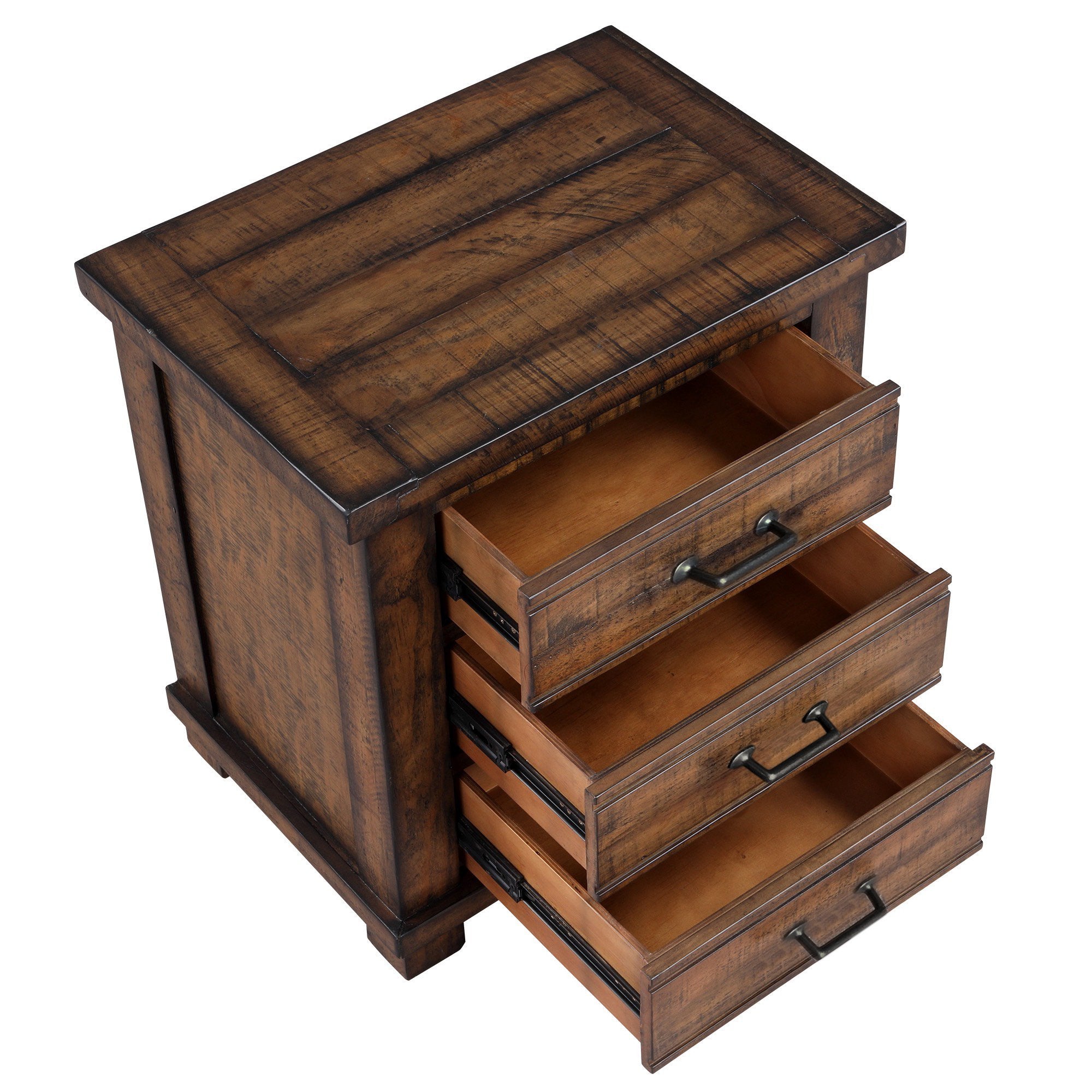26" Walnut Wood Three Drawer Nightstand-1