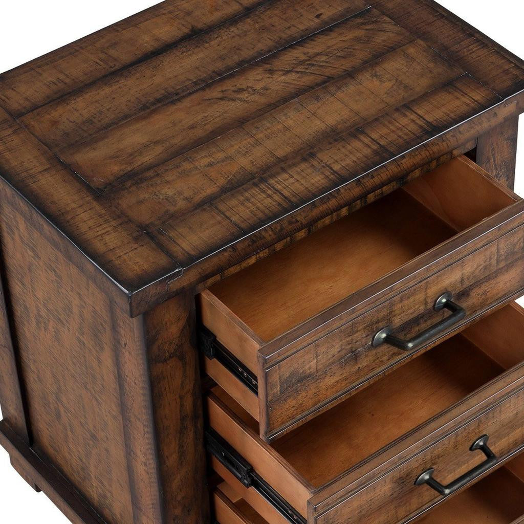26" Walnut Wood Three Drawer Nightstand-2