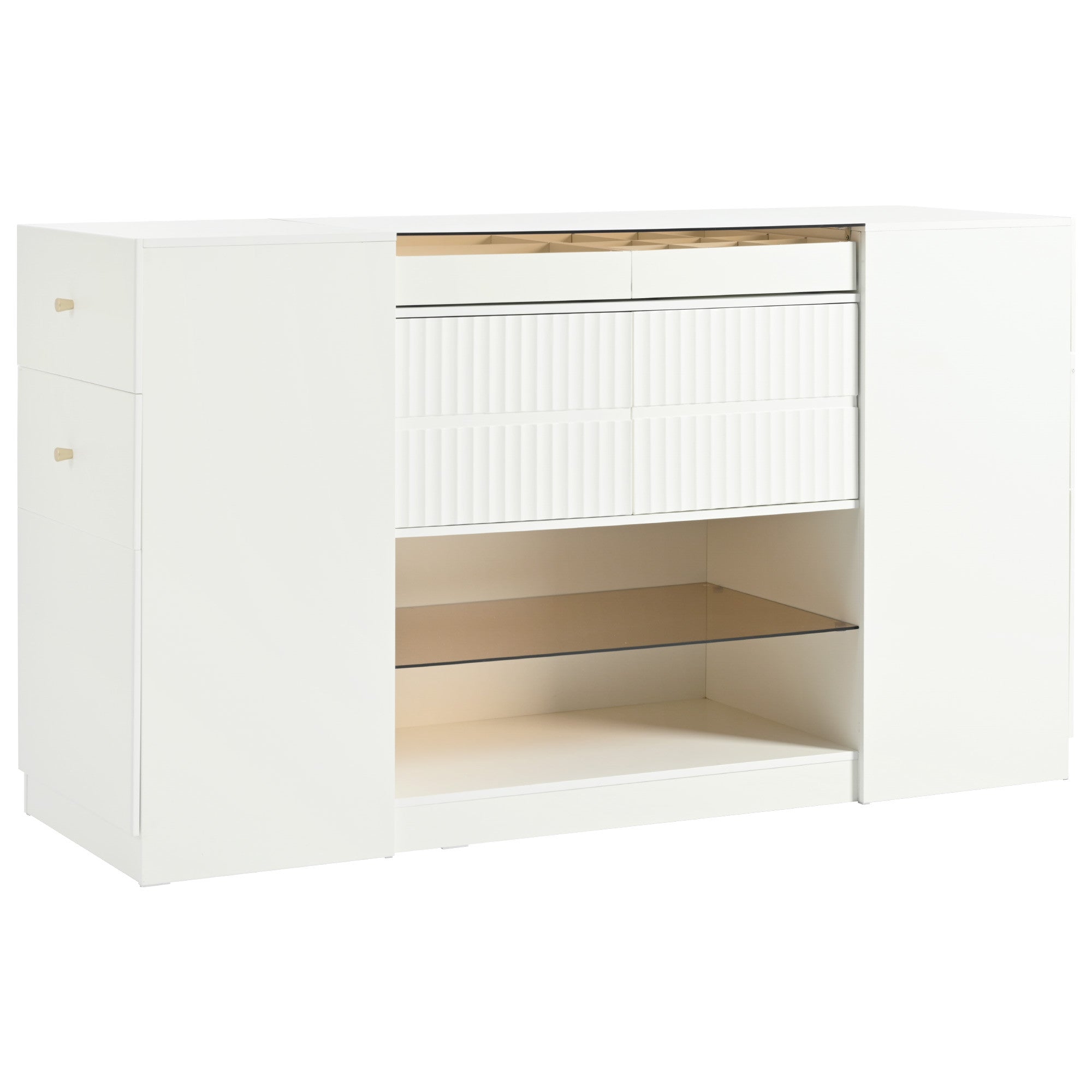 33" White Wood Six Drawer Combo Dresser-0