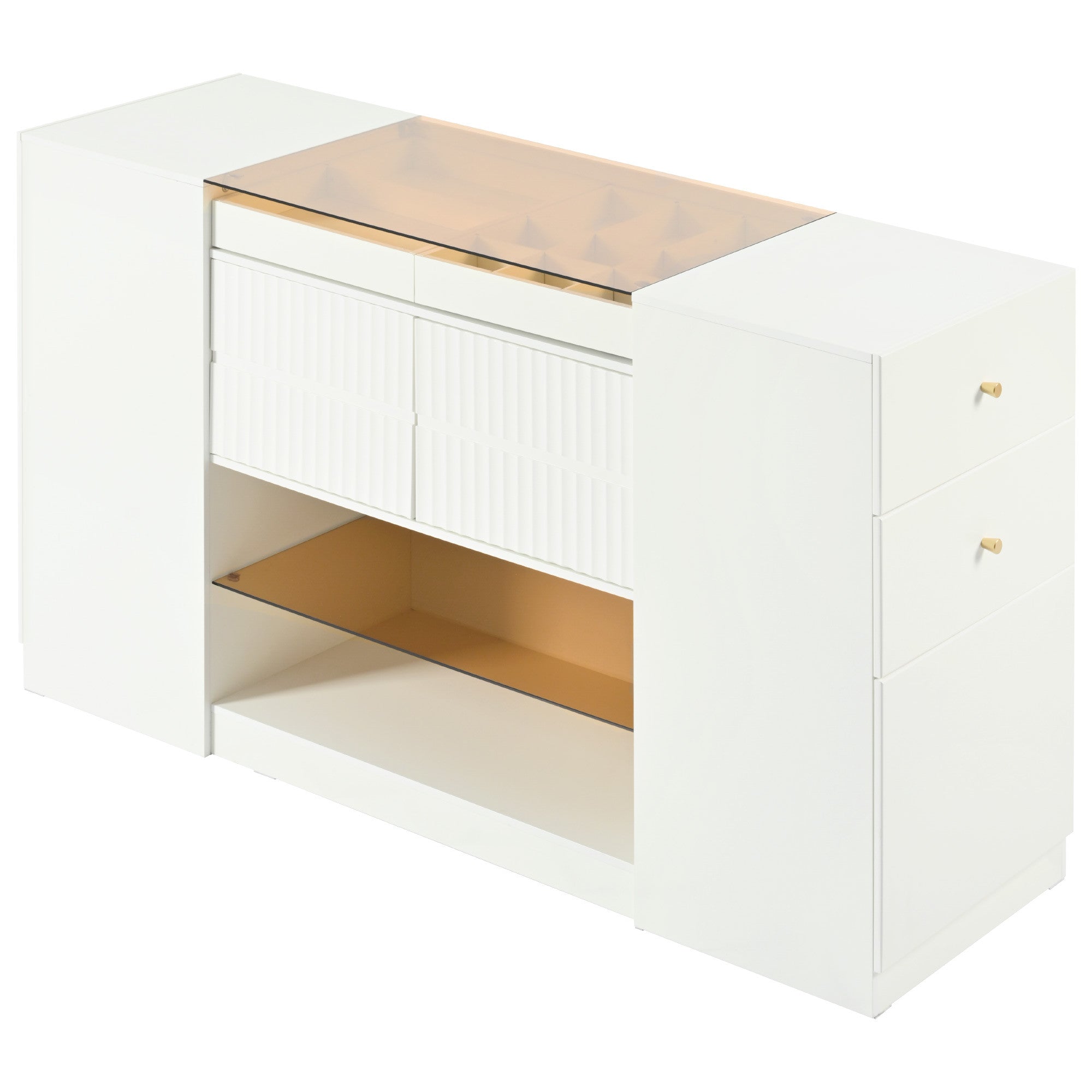 33" White Wood Six Drawer Combo Dresser-2