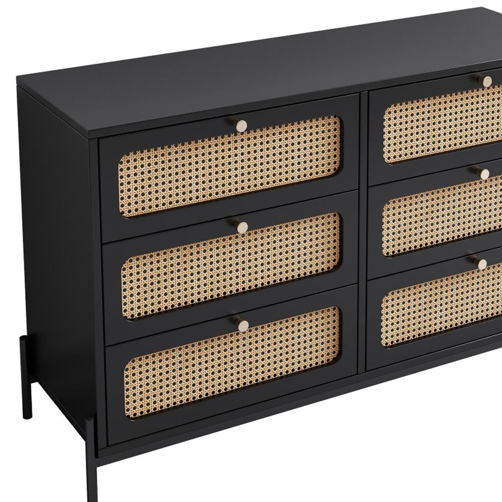 47" Black Wood Six Drawer Double Dresser-5