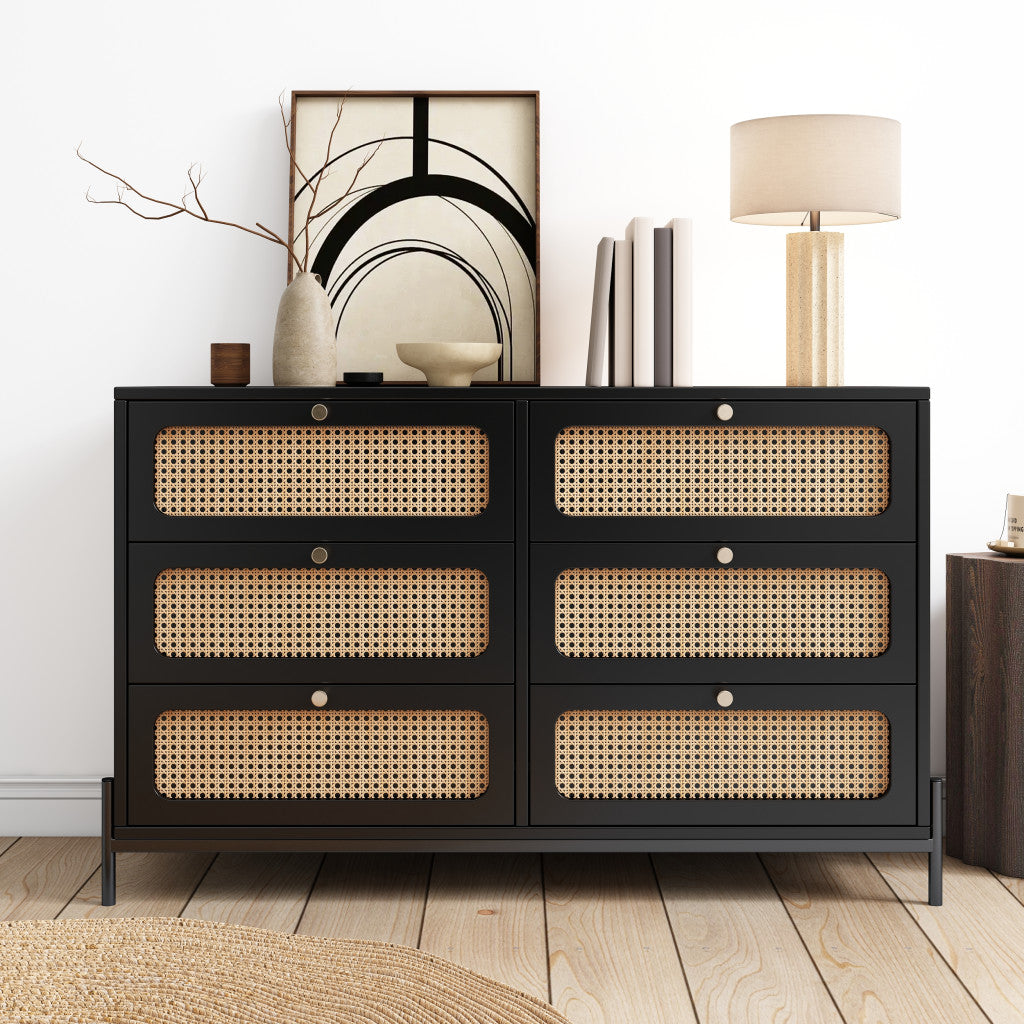 47" Black Wood Six Drawer Double Dresser-6