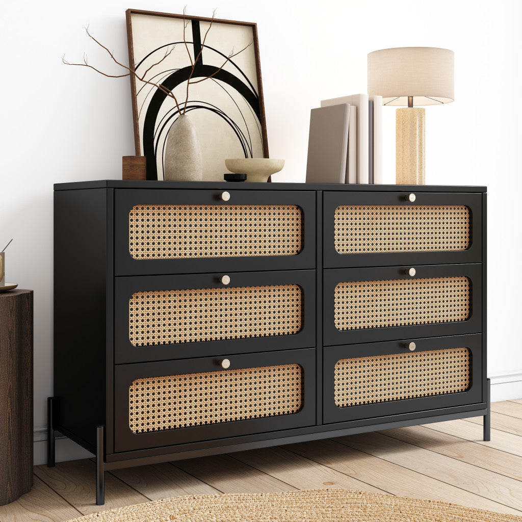 47" Black Wood Six Drawer Double Dresser-7
